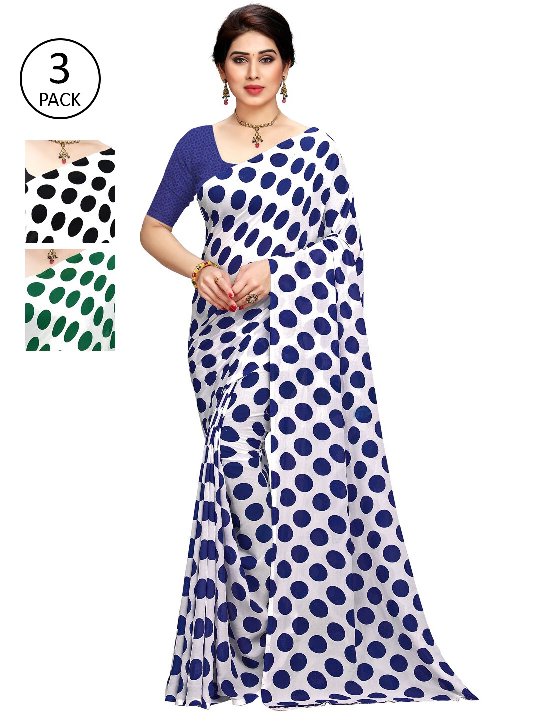 

KALINI Blue & Black Pack of 3 Printed Sarees