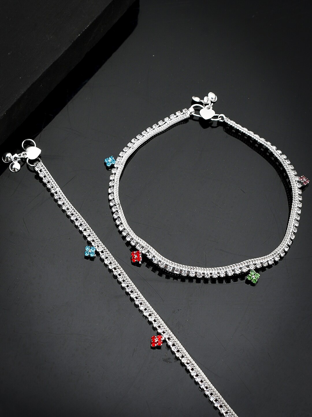 

Silvermerc Designs Set Of 2 Silver-Plated White Stone-Studded Vilandi Anklets