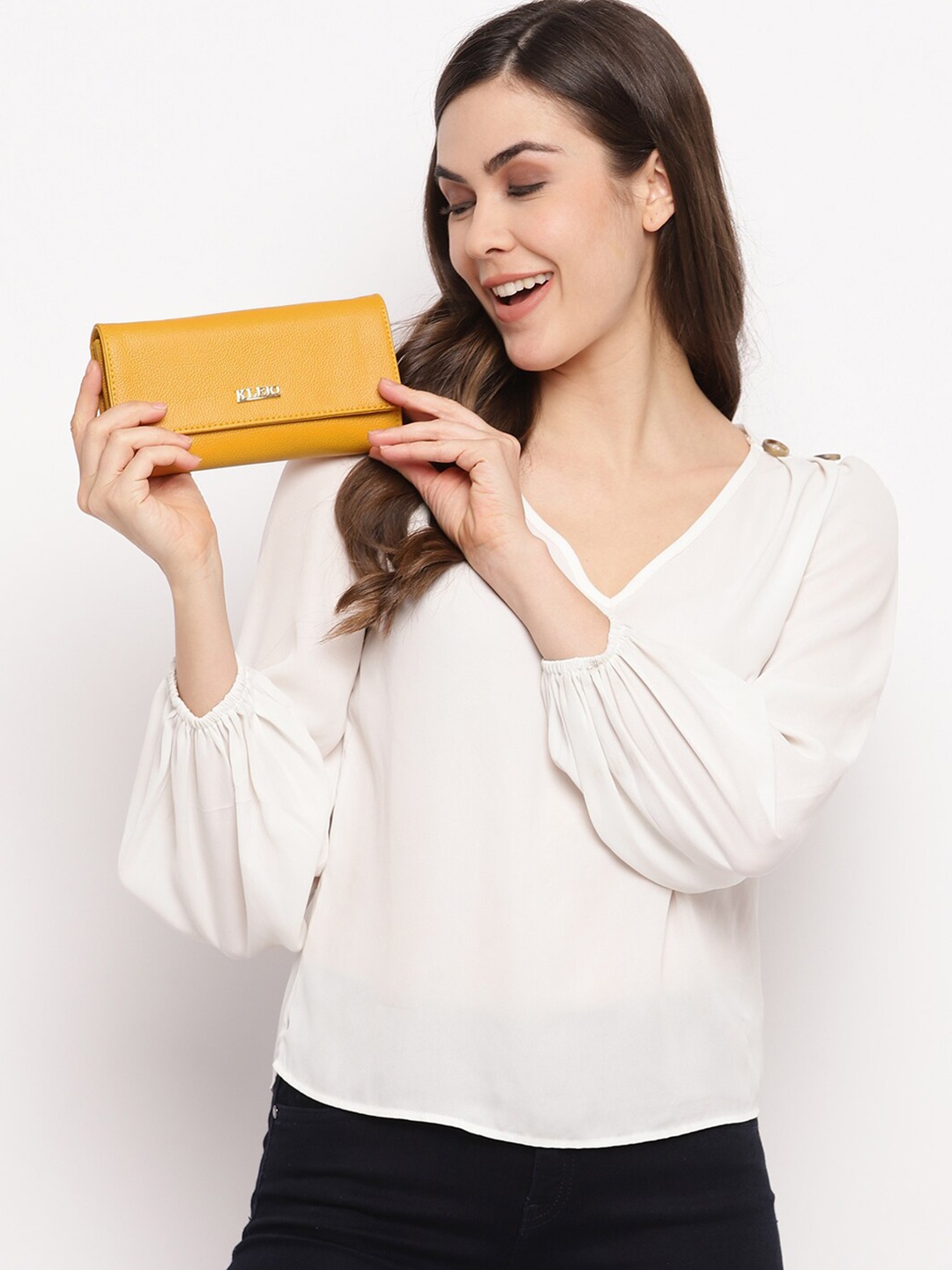 

KLEIO Women PU Solid Envelope Wallet, Mustard