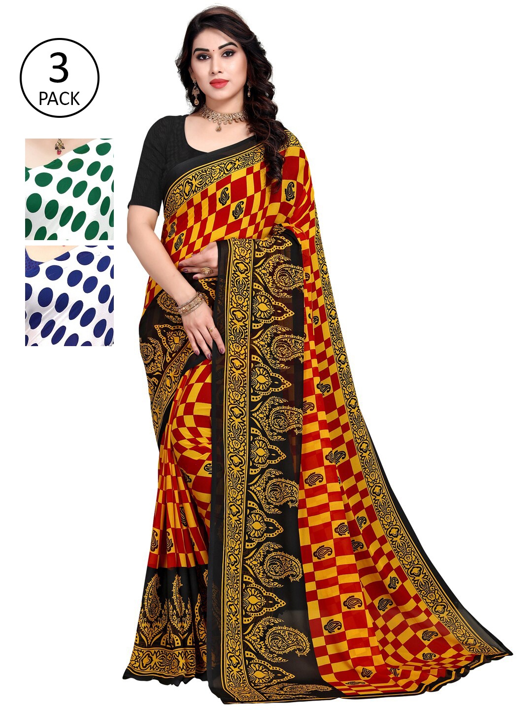 

KALINI Pack Of 3 Yellow & Blue Saree