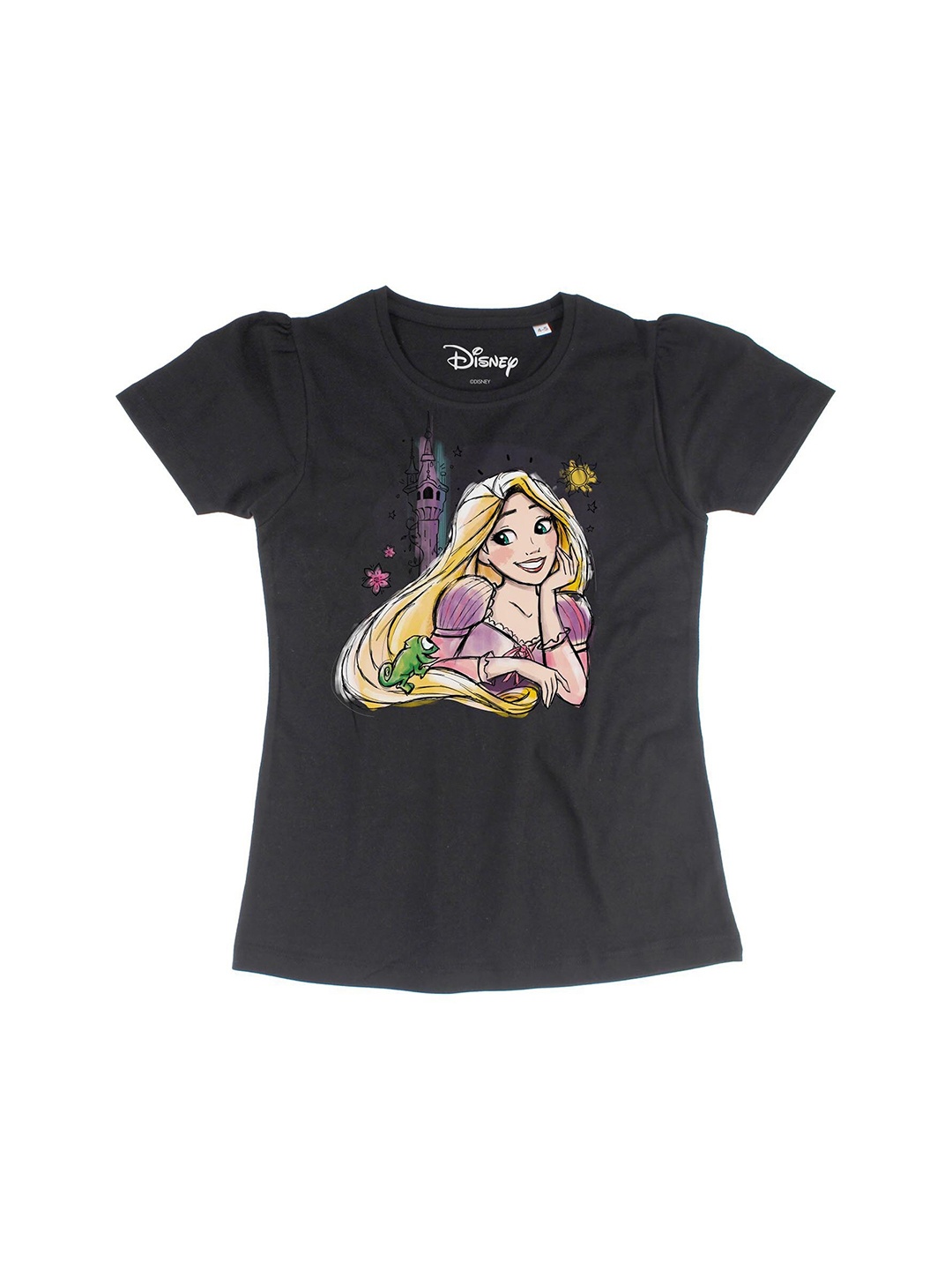 

Disney by Wear Your Mind Black Puff Sleeve Disney Princess Regular Cotton Top