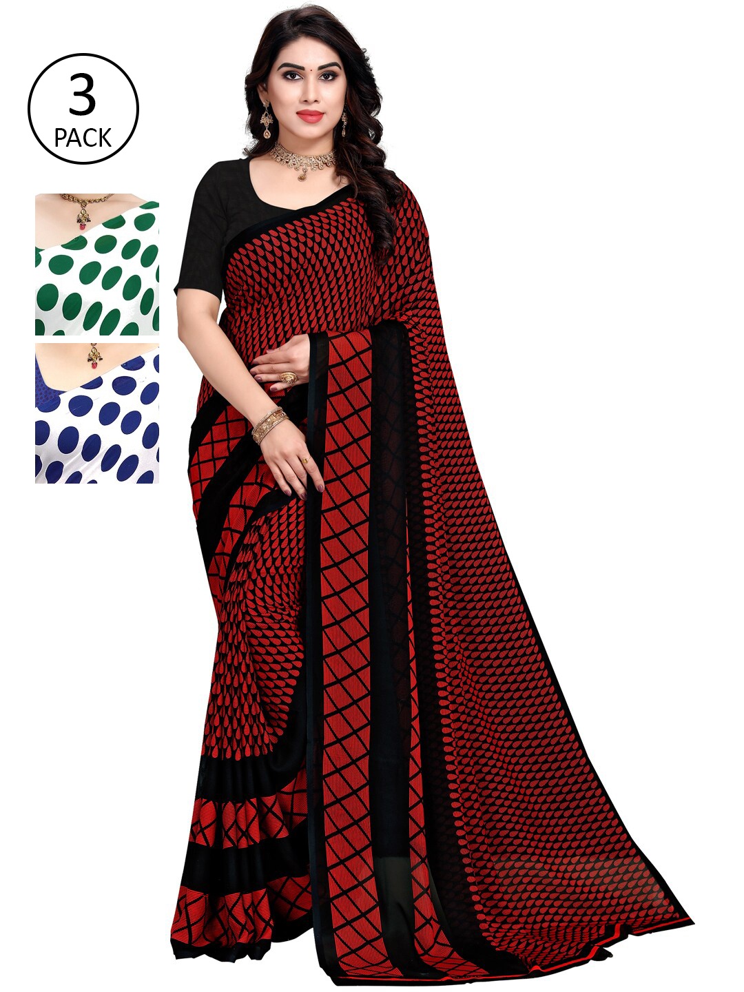 

KALINI Pack Of 3 Green & Blue Saree