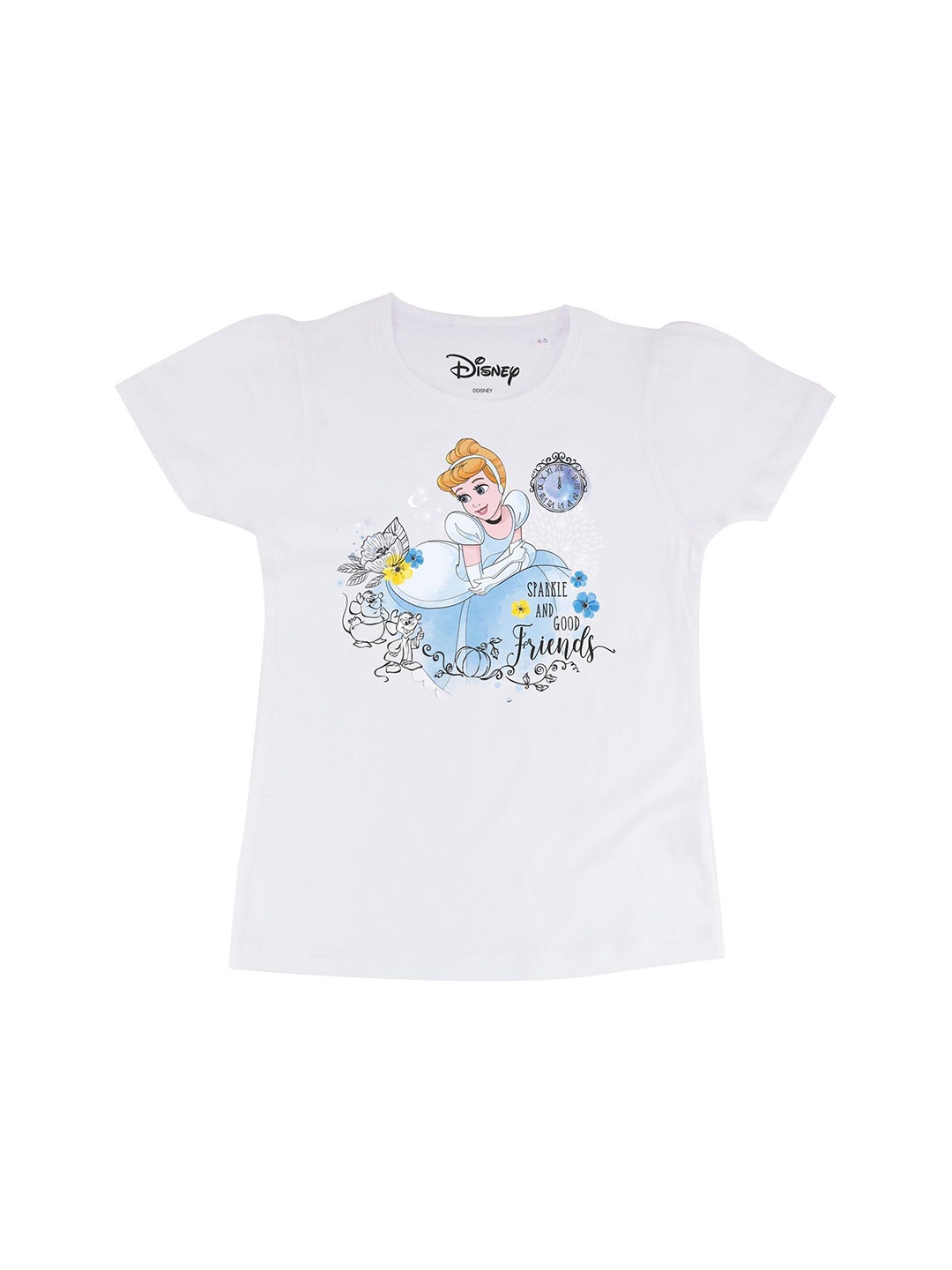 Disney by Wear Your Mind Girls White Printed Princess Pure Cotton Regular Top
