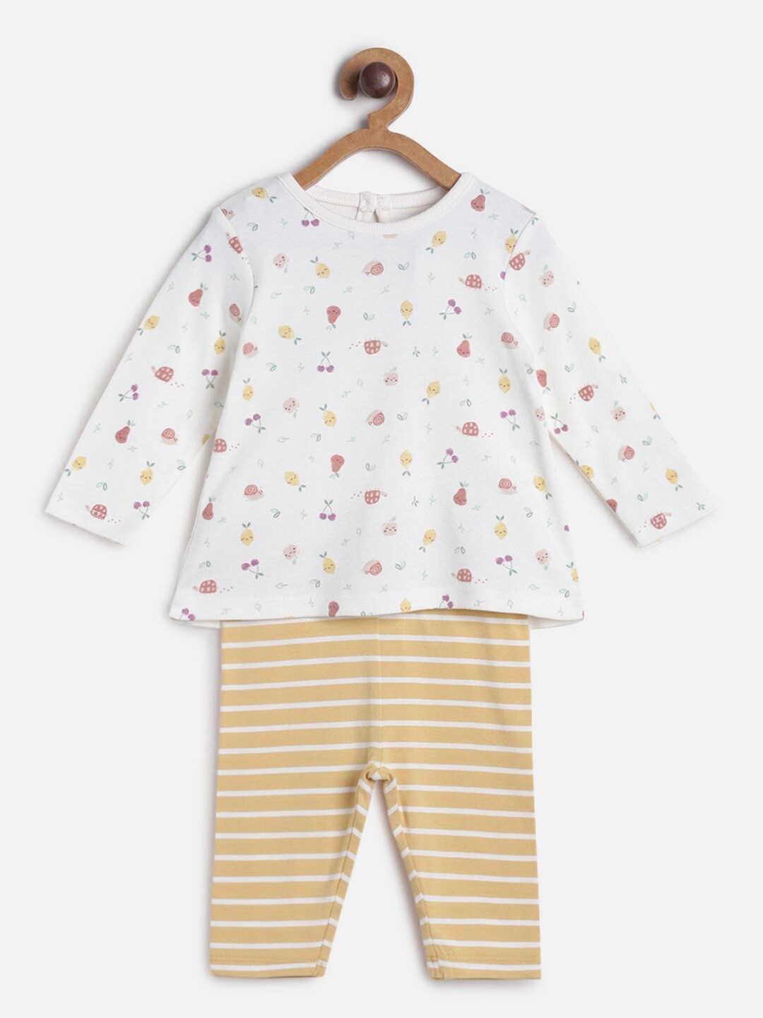 

MINI KLUB Girls White & Yellow Printed Top with Pyjamas