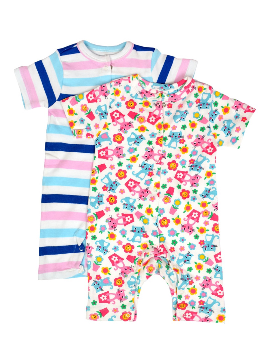 

candy cot Infant Kids Pack Of 2 Multicoloured Printed Organic Cotton Rompers, Pink