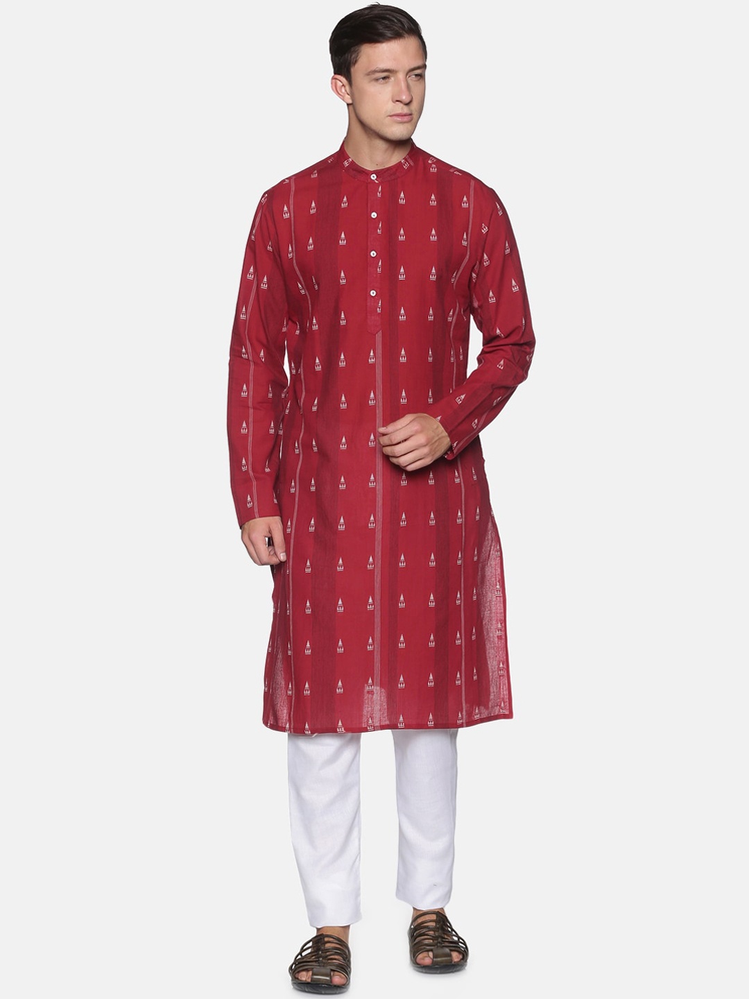 

Saffron Threads Men Red Geometric Printed Kurta