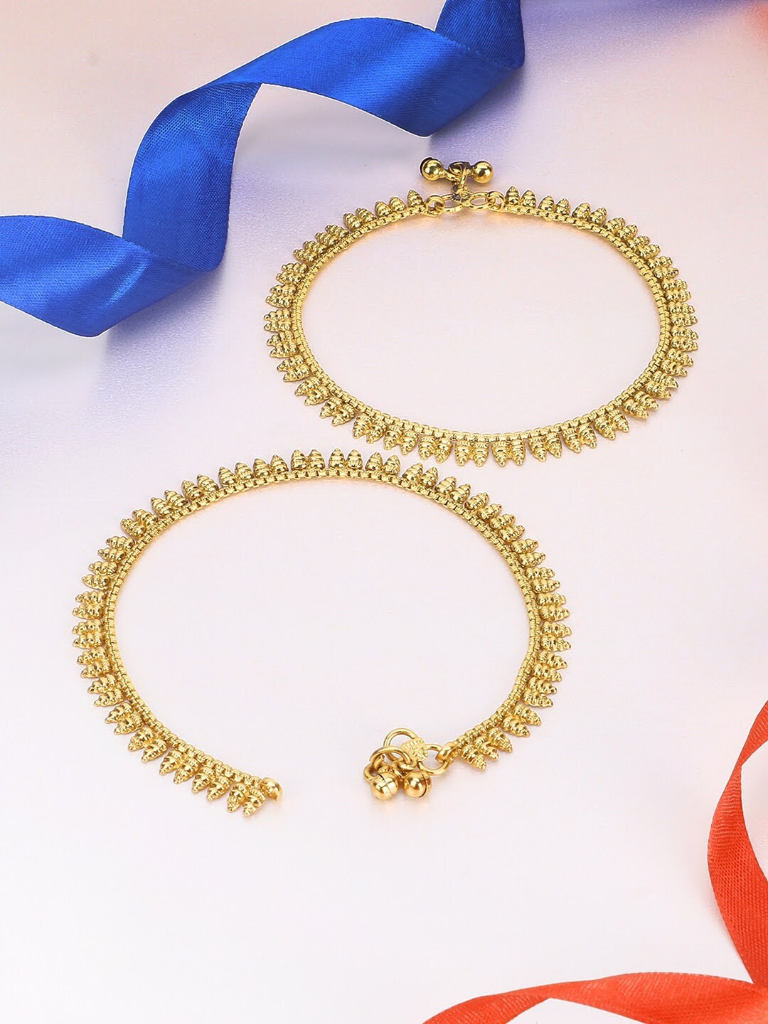 

Adwitiya Collection Set Of 2 24 CT Gold-Plated Antique Anklets