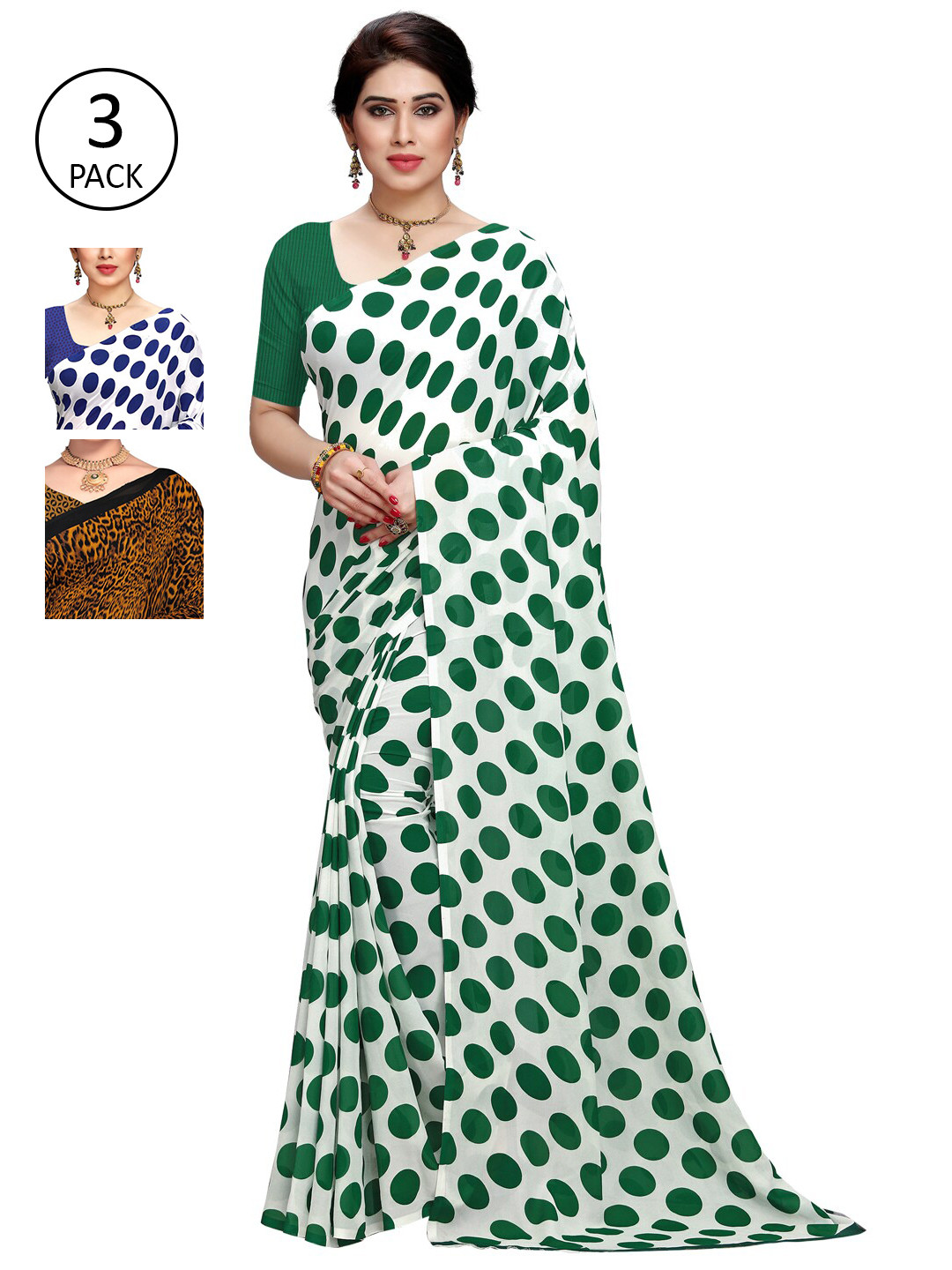 

KALINI Pack Of 3 Khaki & Green Saree