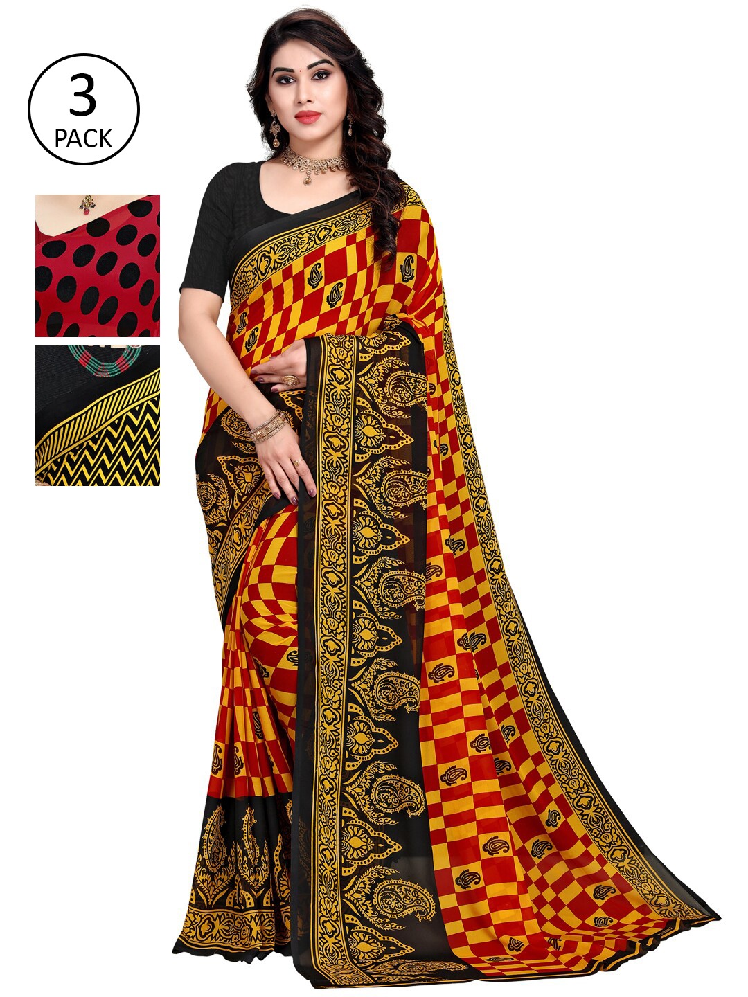

KALINI Pack Of 3 Yellow & Red Floral Saree