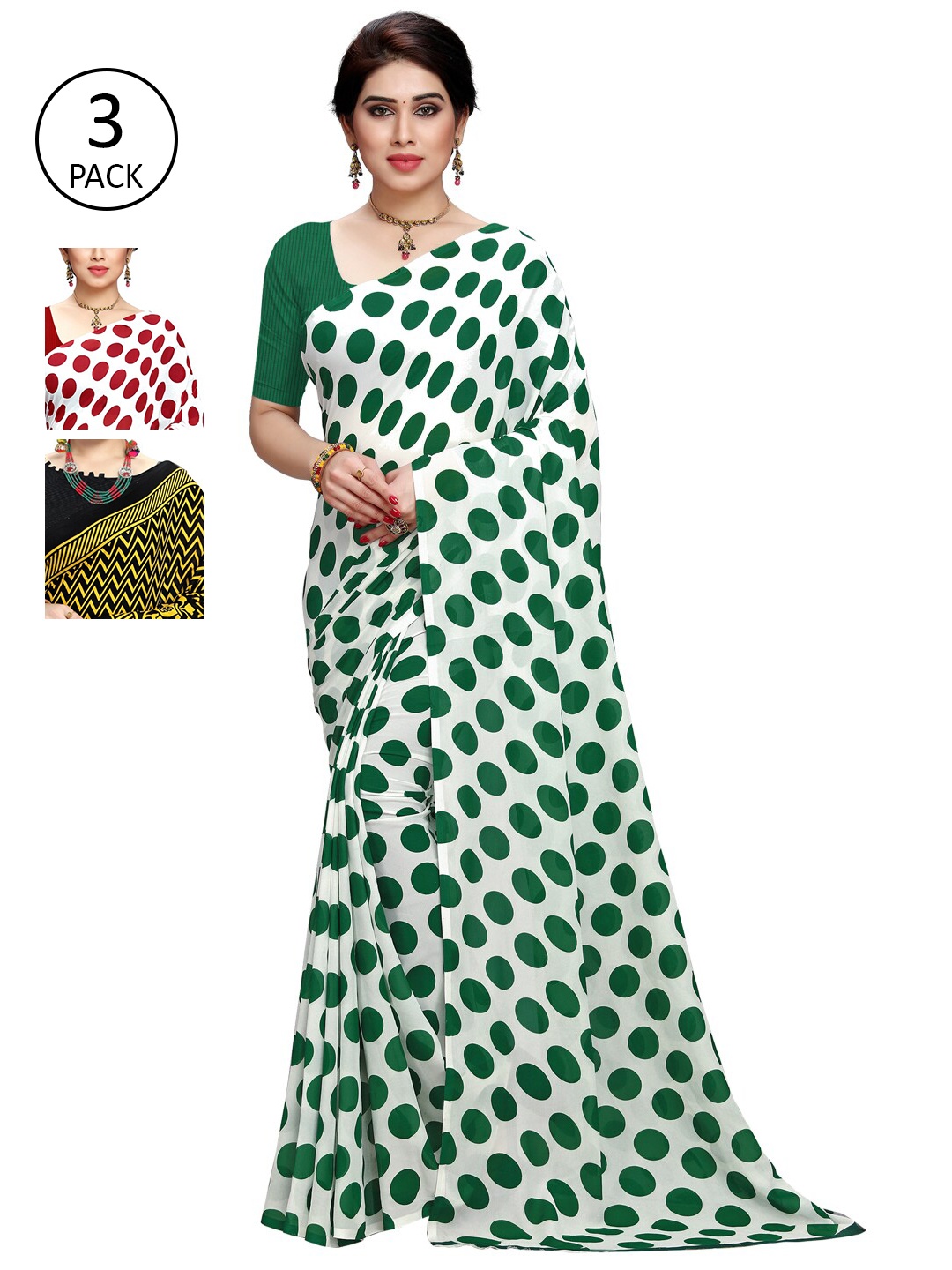 

KALINI Pack Of 3 White & Yellow Saree