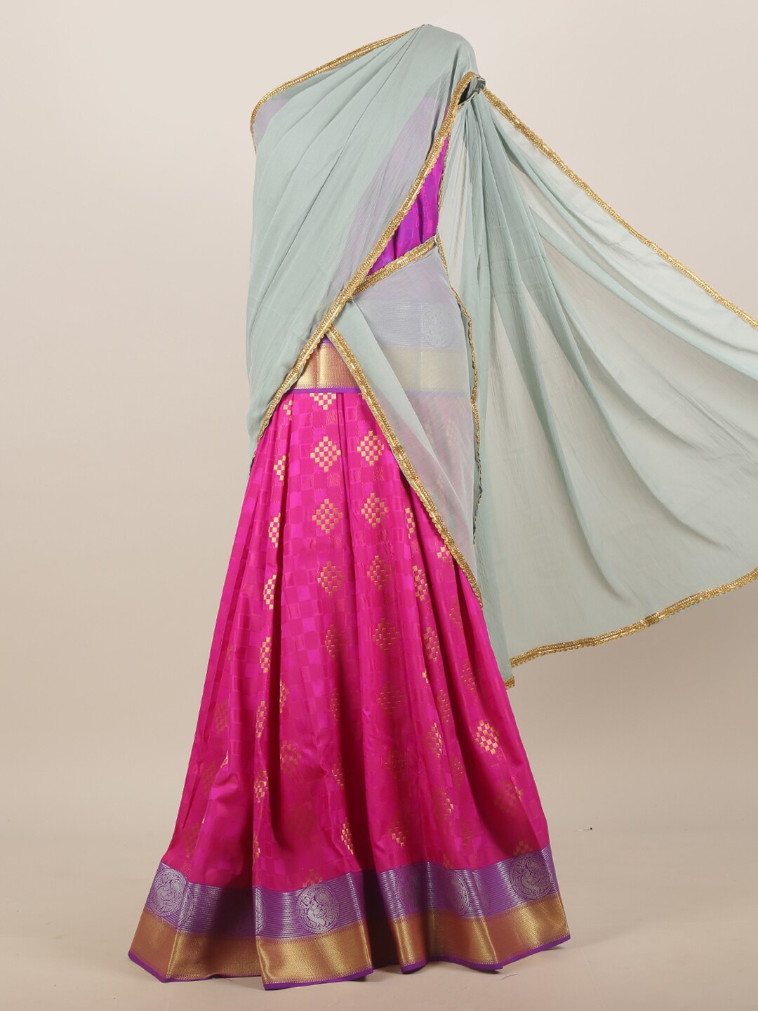 

Pothys Grey & Pink Woven Design Zari Half and Half Saree