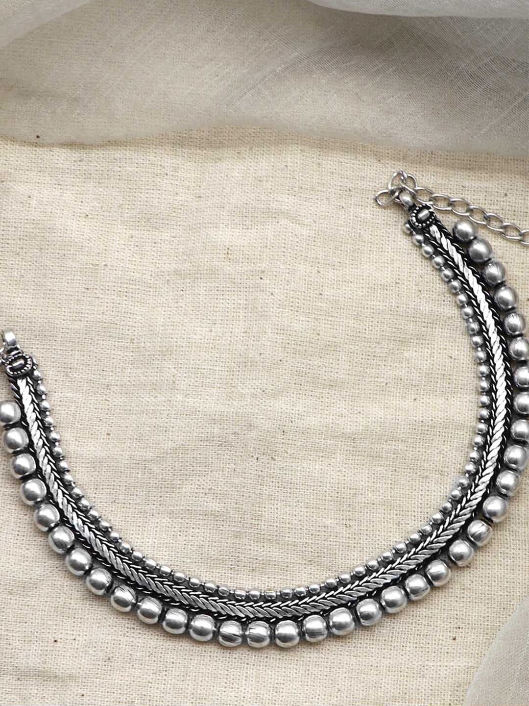 

TEEJH Brass Silver-Plated Oxidised Necklace