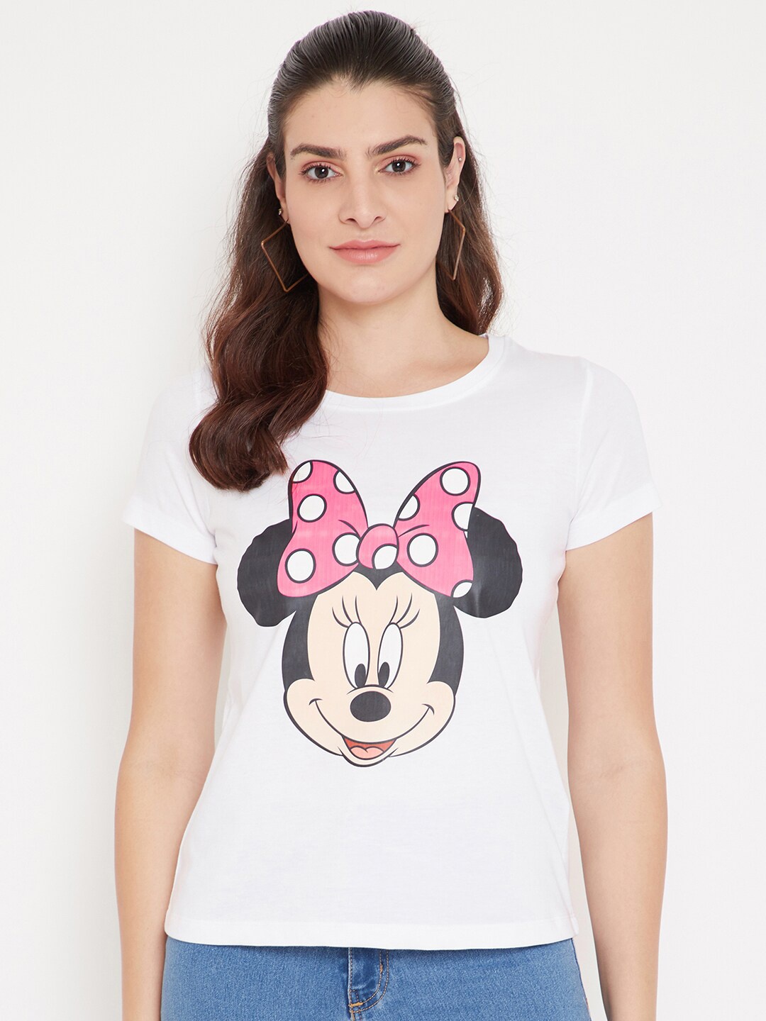 

Disney by Wear Your Mind Women White Minnie Mouse Cotton T-shirt