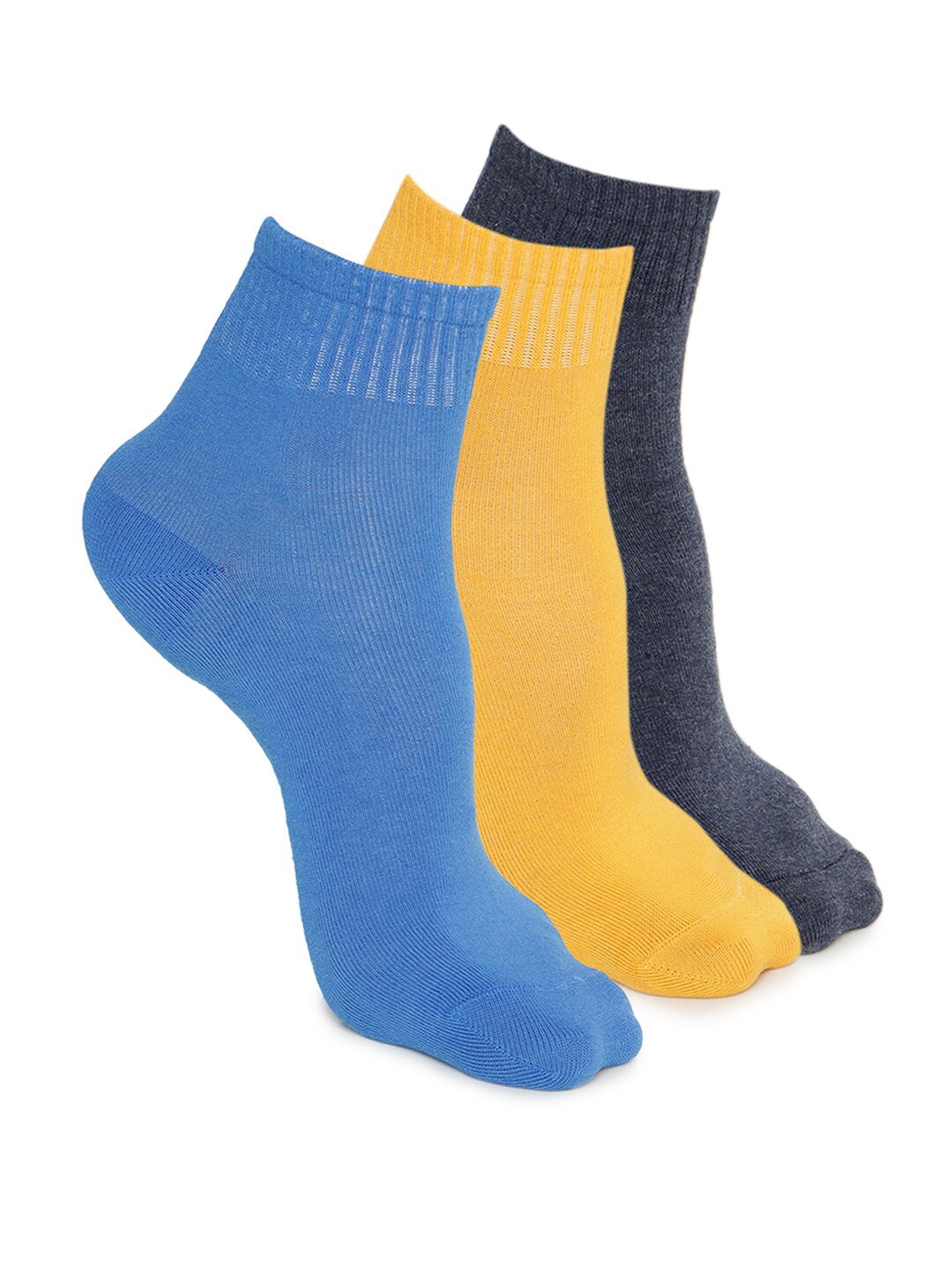 

FOREVER 21 Men Blue & Yellow Pack Of 3 Solid Above Ankle-Length Socks