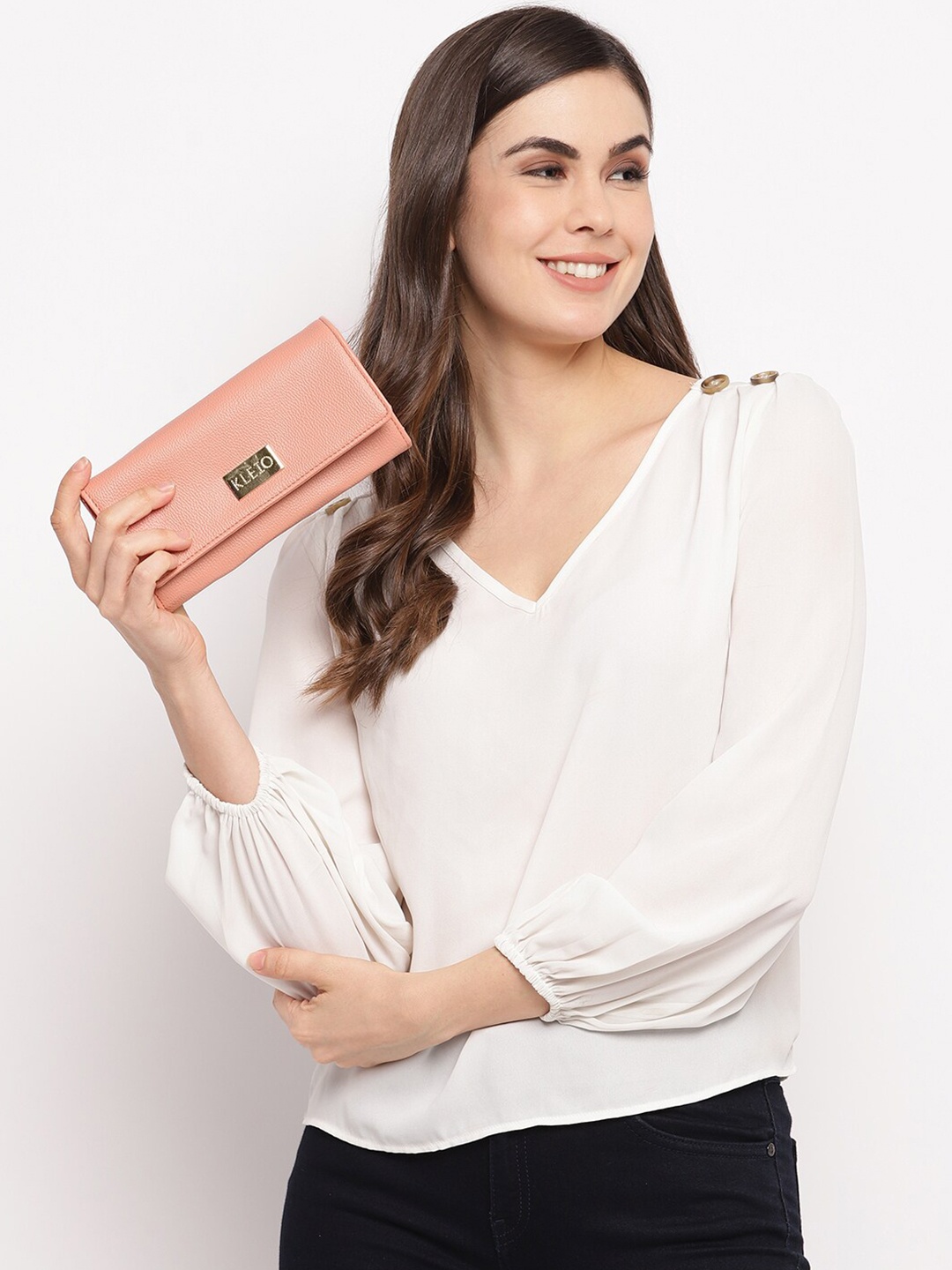 

KLEIO PU Solid Women Envelope Wallet, Pink