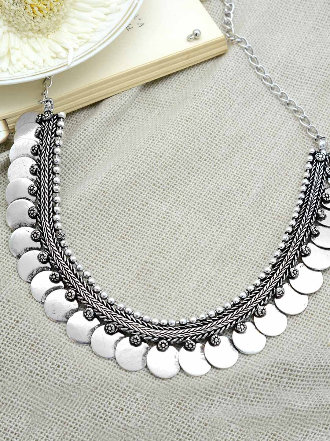 

TEEJH Silver German Silver Silver-Plated Oxidised Necklace