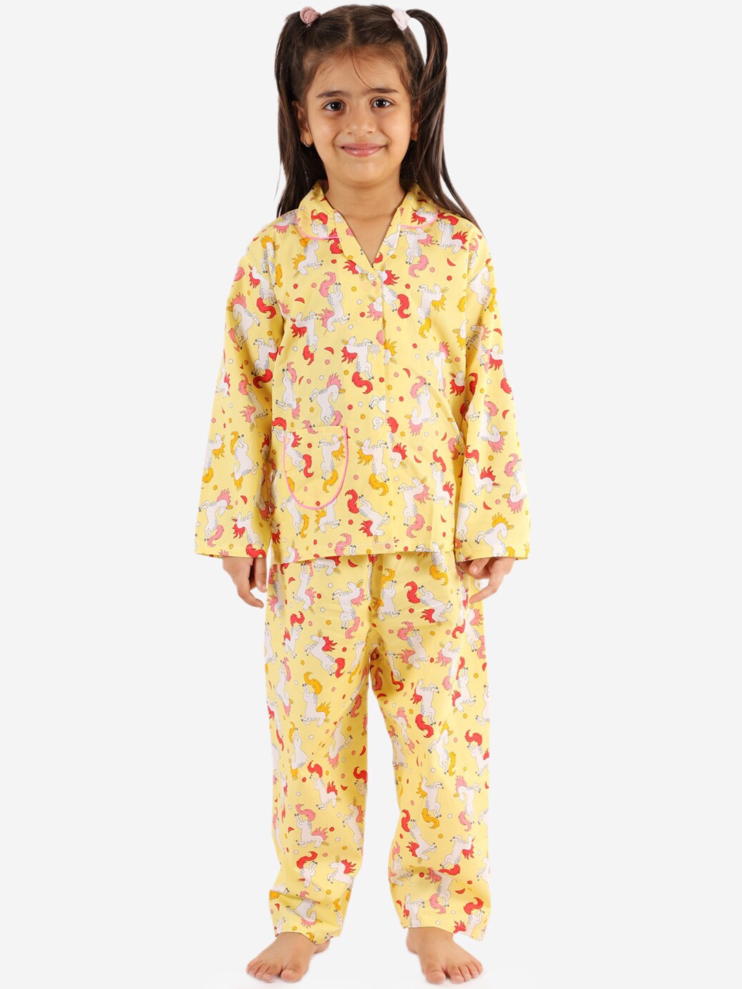 

KID1 Girls Yellow & Red Printed Night suit