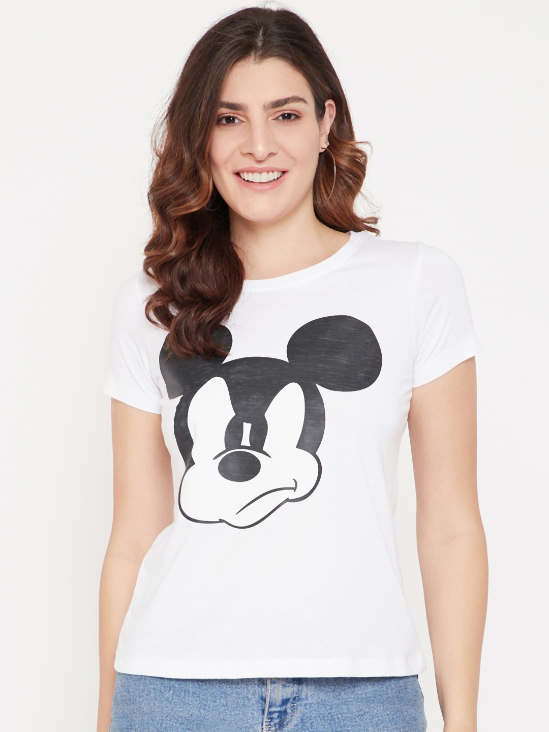 

Disney by Wear Your Mind Women White Mickey Mouse Printed T-shirt