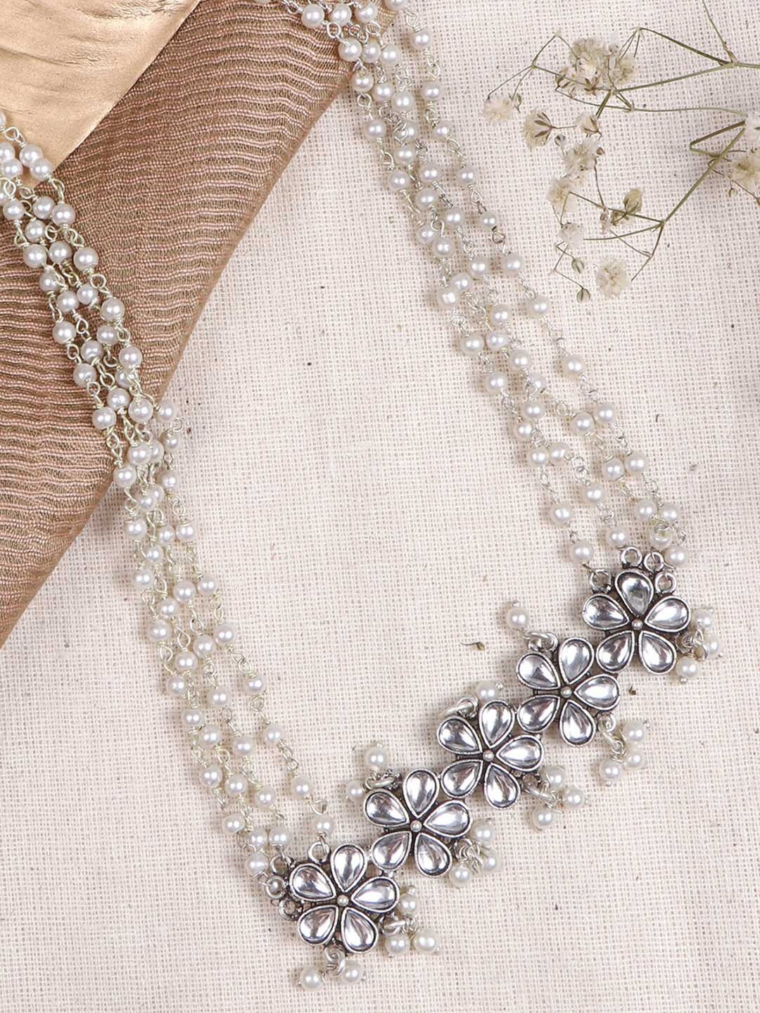 

TEEJH Silver-Toned & White Brass Silver-Plated Oxidised Necklace