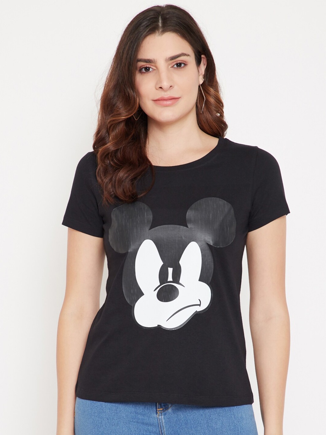 

Disney by Wear Your Mind Women Black Mickey Mouse Cotton T-shirt