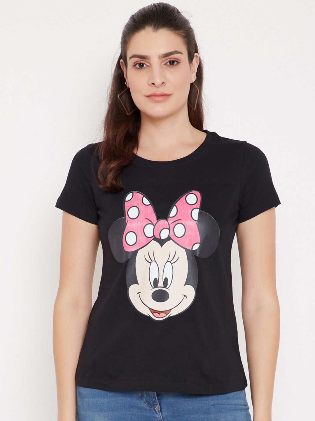 

Disney by Wear Your Mind Women Black Minnie Mouse Printed T-shirt