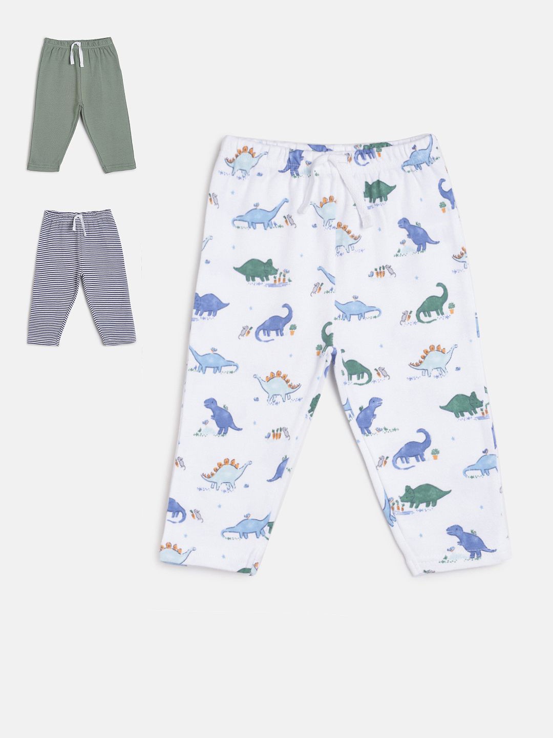 

MINI KLUB Infant Boys Pack Of 3 Multicoloured Printed Pure Cotton Track Pants, Green