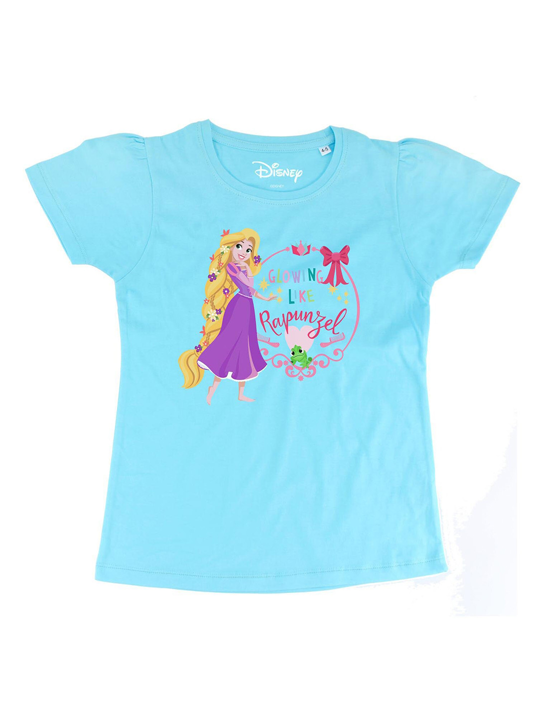 

Disney by Wear Your Mind Girls Blue Rapunzel Printed Puff Sleeves Cotton Pure Cotton T-shirt