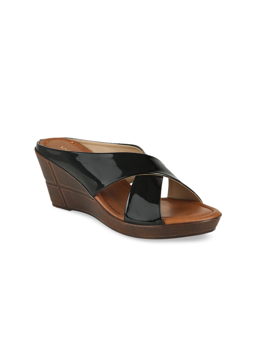 VALIOSAA Black Colourblocked Wedge Sandals
