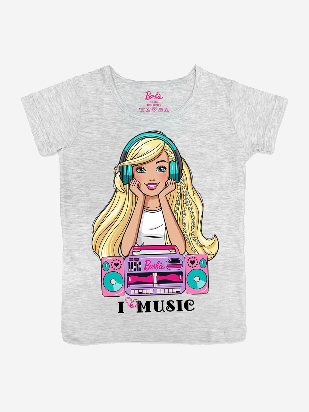 

Barbie Girls Grey Printed Cotton T-shirt