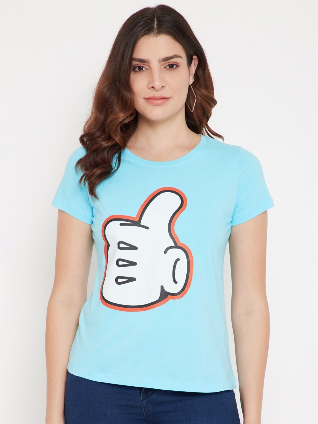 

Disney by Wear Your Mind Women Blue & White Mickey Mouse Printed T-shirt