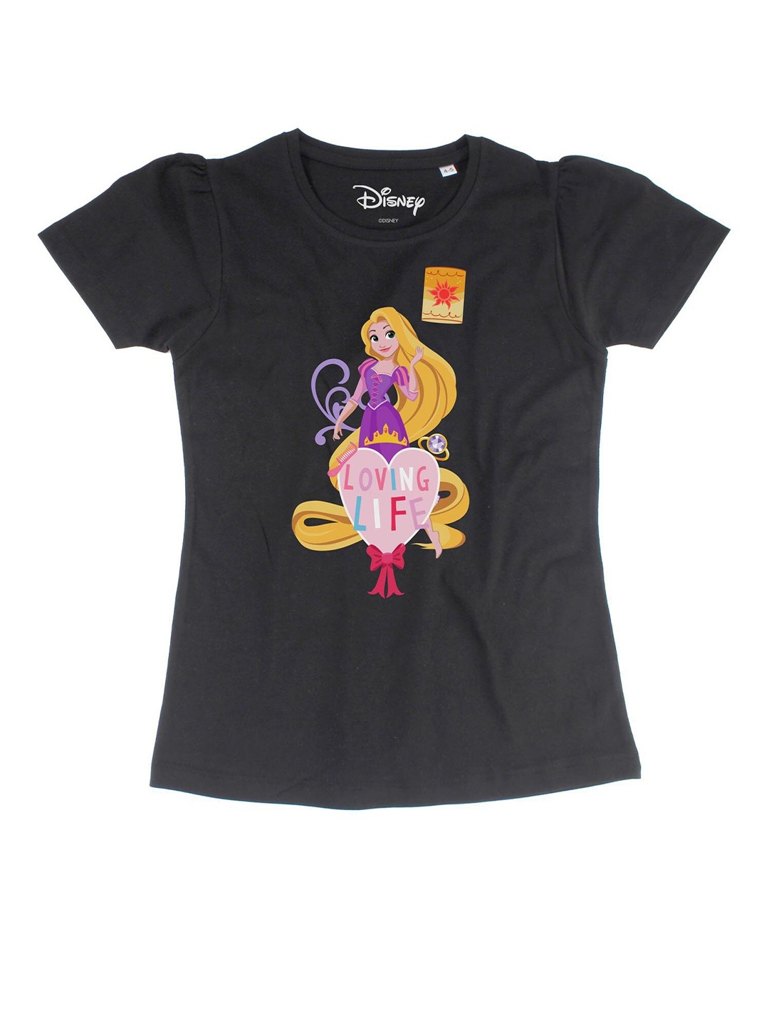 Disney by Wear Your Mind Black & Purple Rapunzel Print Regular Top