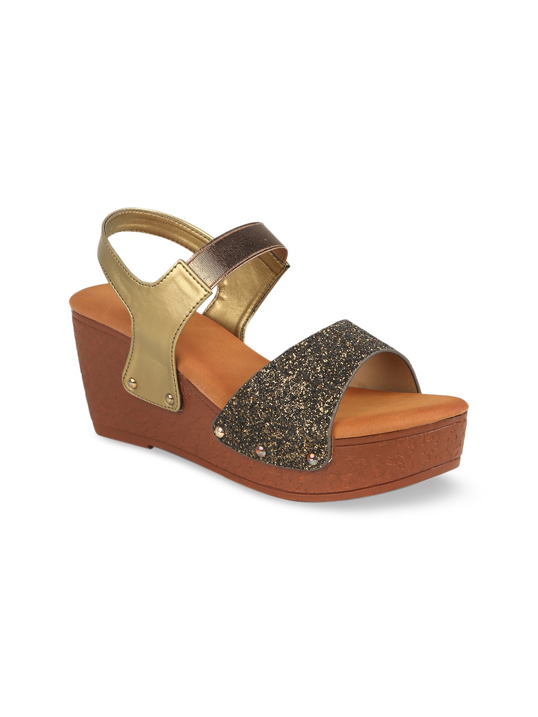 

VALIOSAA Copper-Toned & Gold-Toned Embellished Wedge Heels