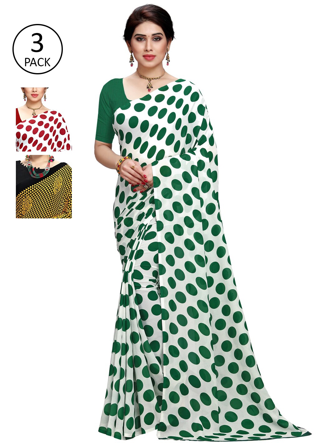 

KALINI Pack Of 3 Poly Georgette Printed Sarees, Yellow