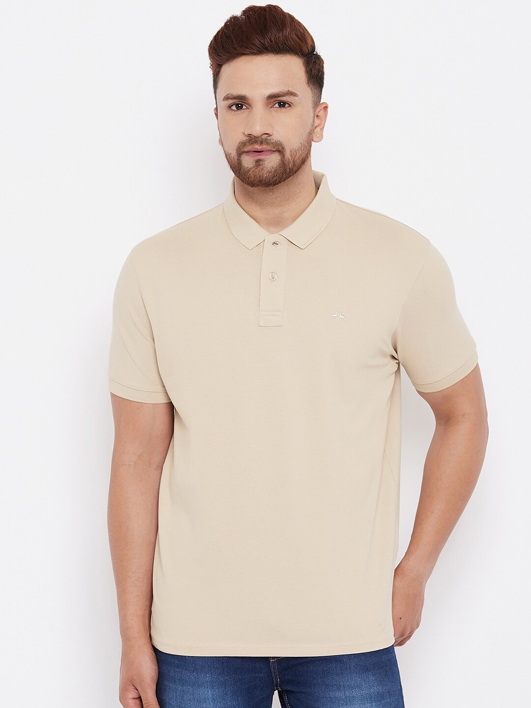 

98 Degree North Men Beige Polo Collar T-shirt