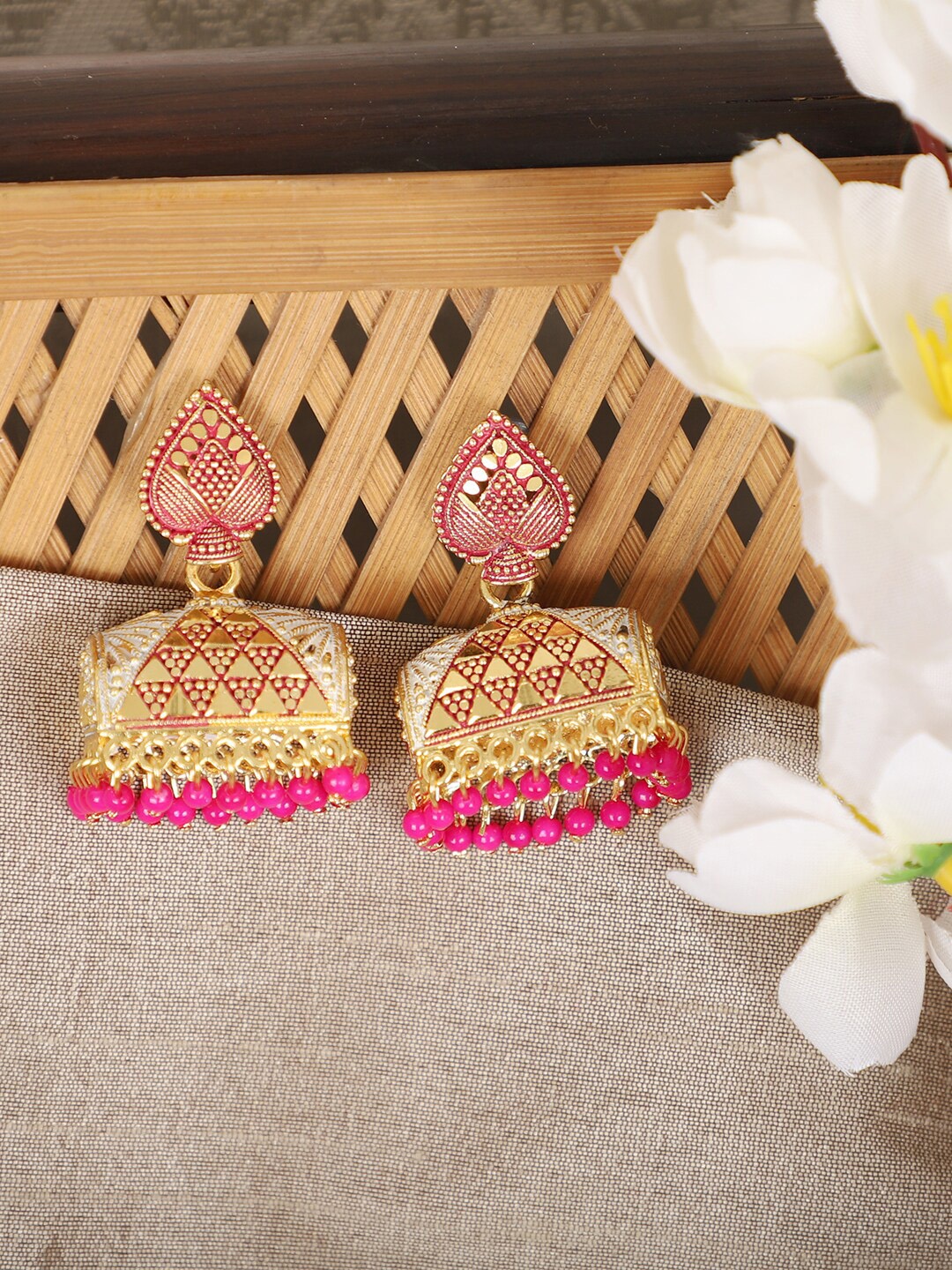 

ANIKAS CREATION Magenta Square Jhumkas Earrings