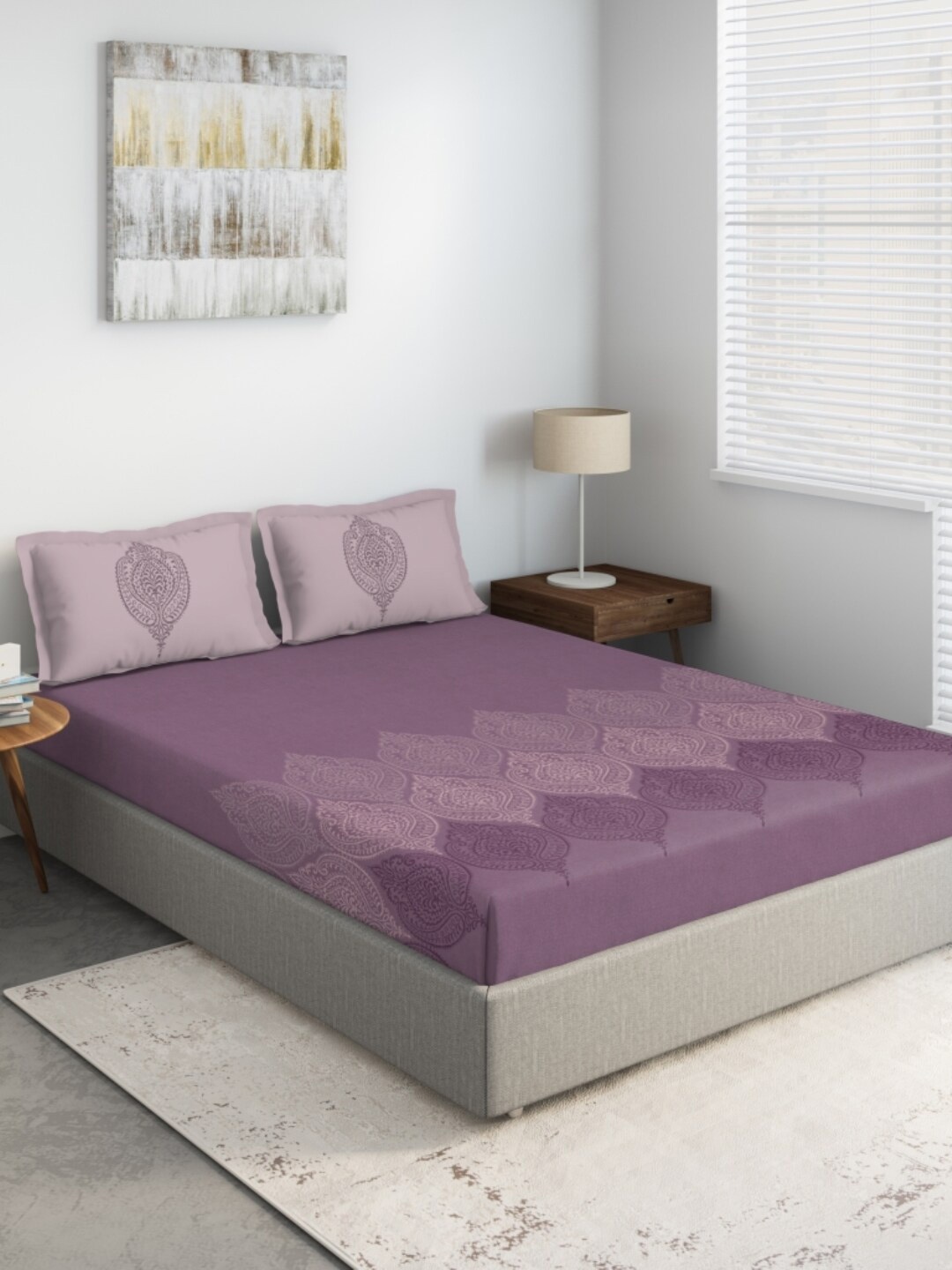 

DDecor Purple & White Ethnic Motifs 150 TC King Bedsheet with 2 Pillow Covers
