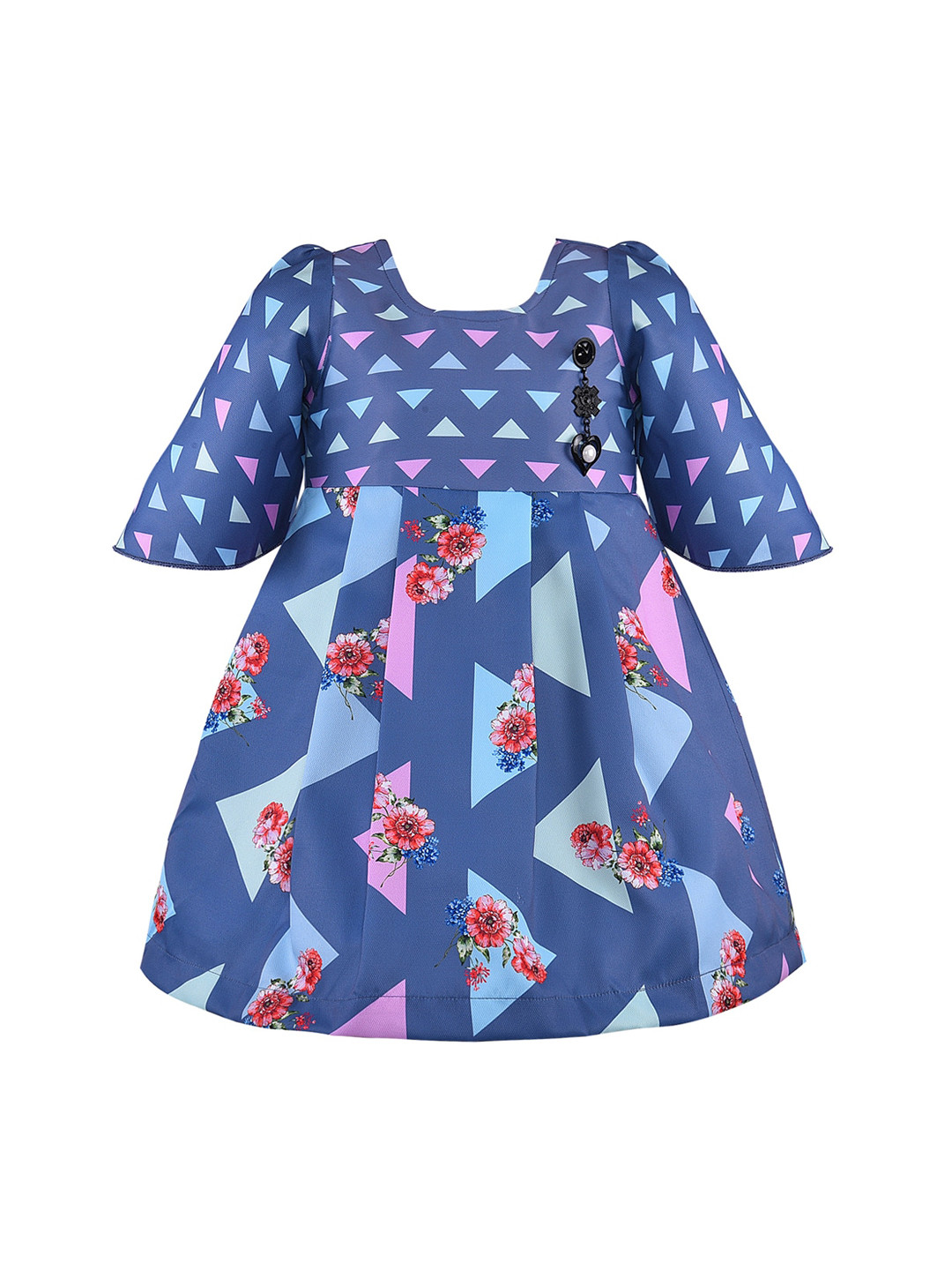 

Wish Karo Blue Printed Satin Dress
