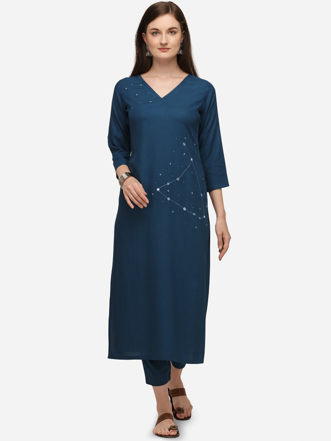 

RAISIN Women Navy Blue Embroidered Kurta with Trousers