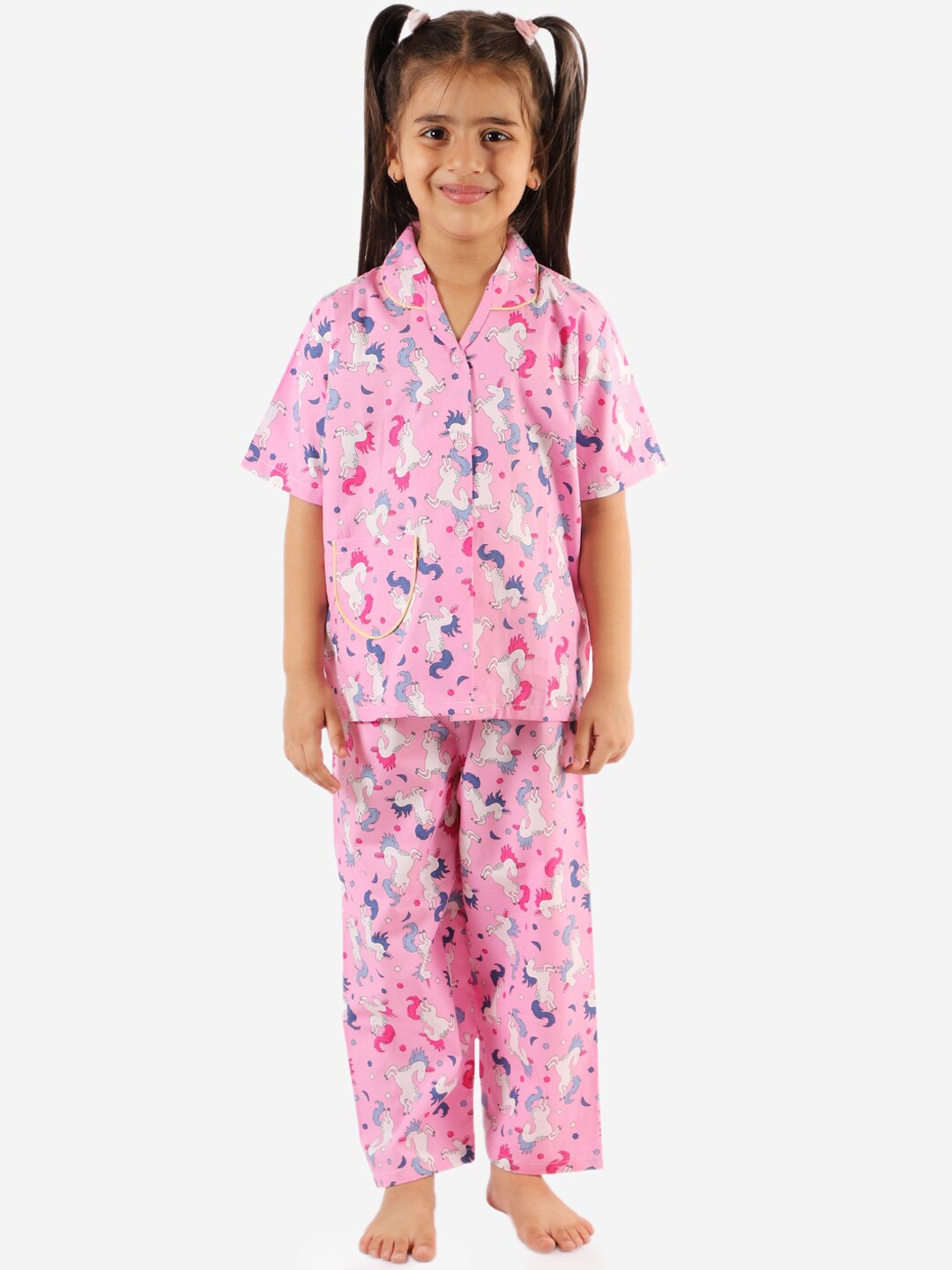 

KID1 Girls Pink & White Unicorn Printed Night suit