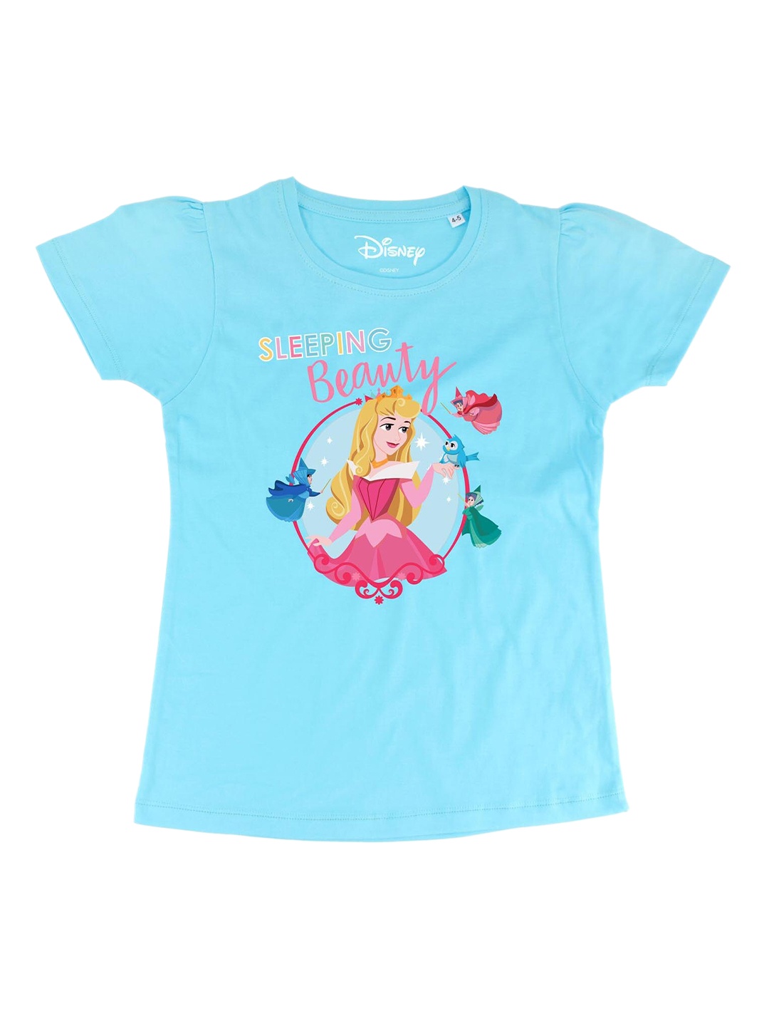Disney by Wear Your Mind Girls Blue Printed Pure Cotton Regular Top