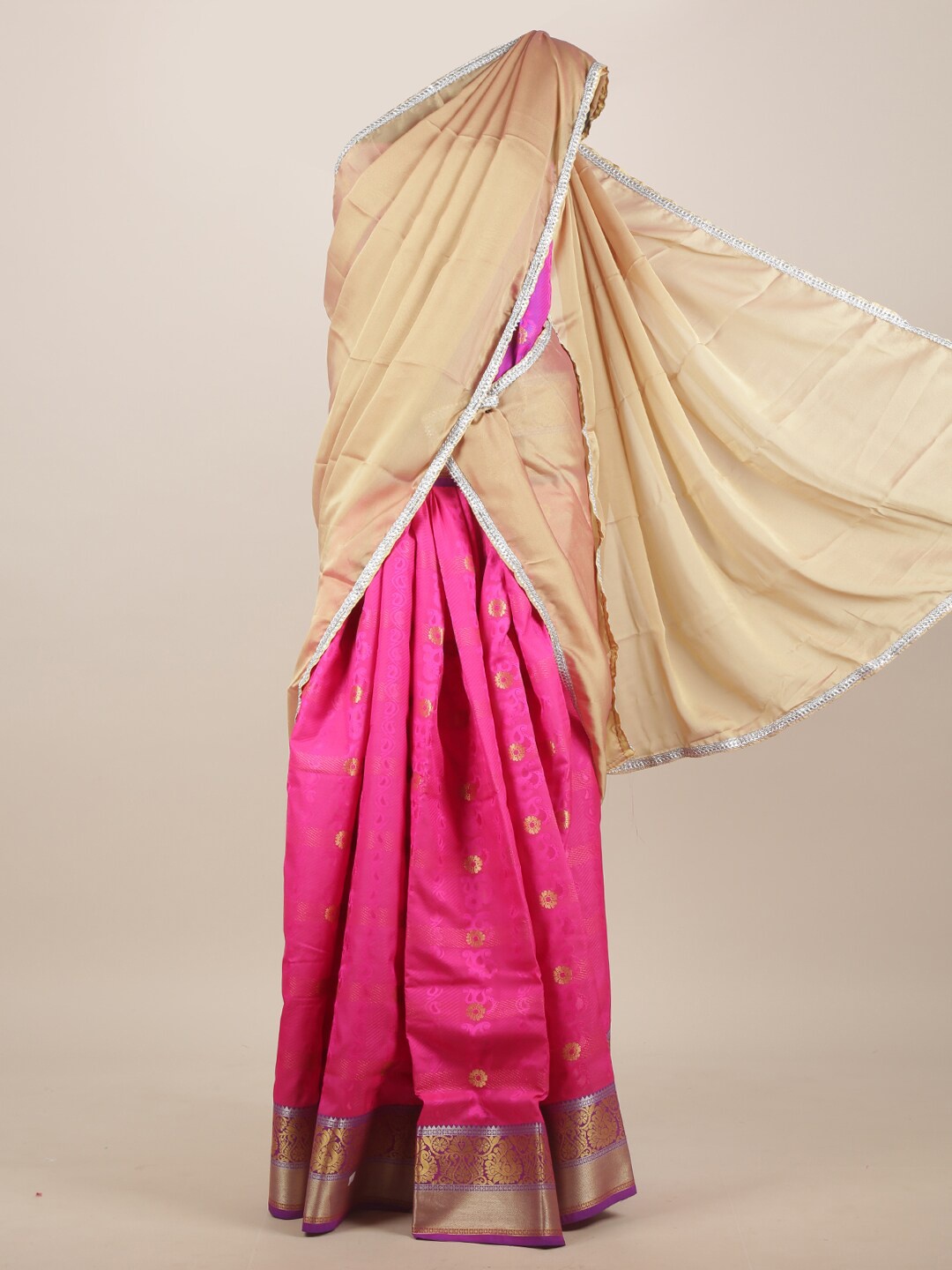 

Pothys Cream & Pink Ethnic Motifs Zari Saree
