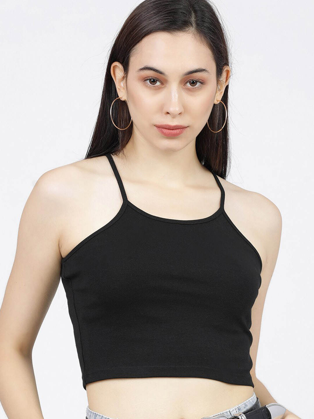 

Tokyo Talkies Women Black Solid Fitted Crop Top