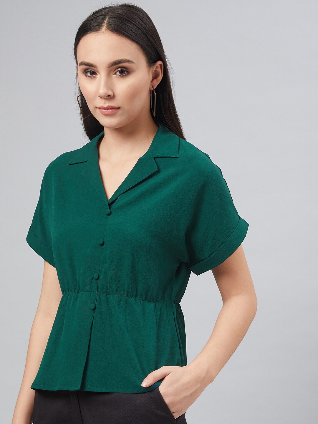 

Carlton London Green Extended Sleeves Crepe Shirt Style Top