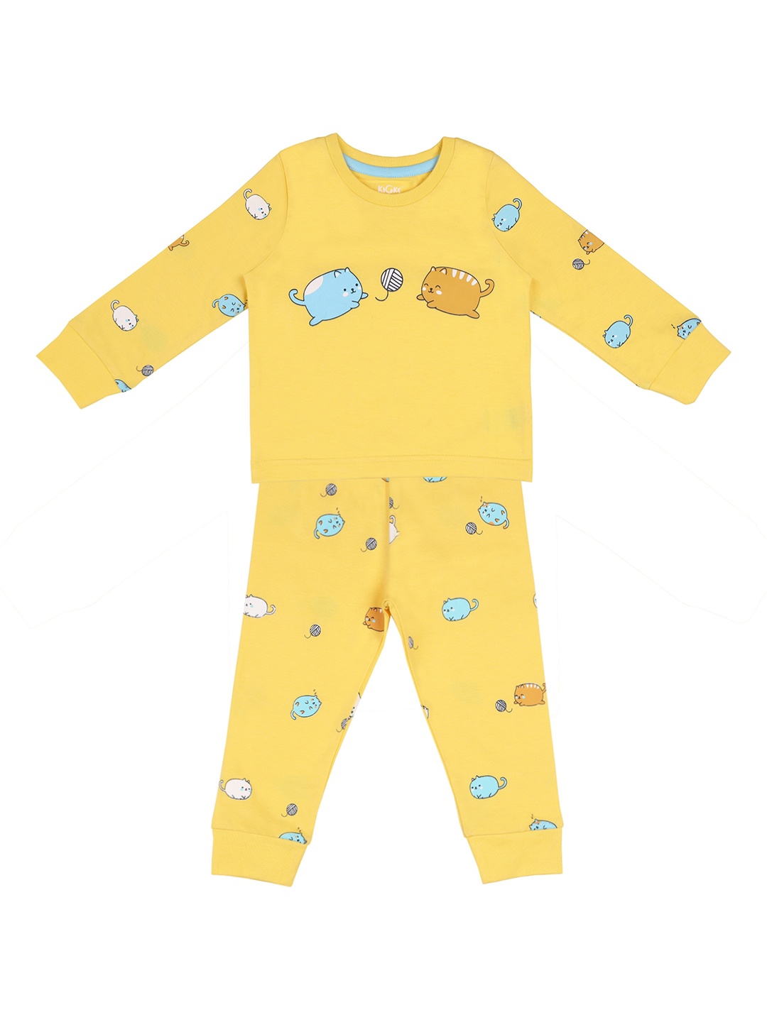 

KICKS & CRAWL Boys Yellow & Turquoise Blue Printed Night suit