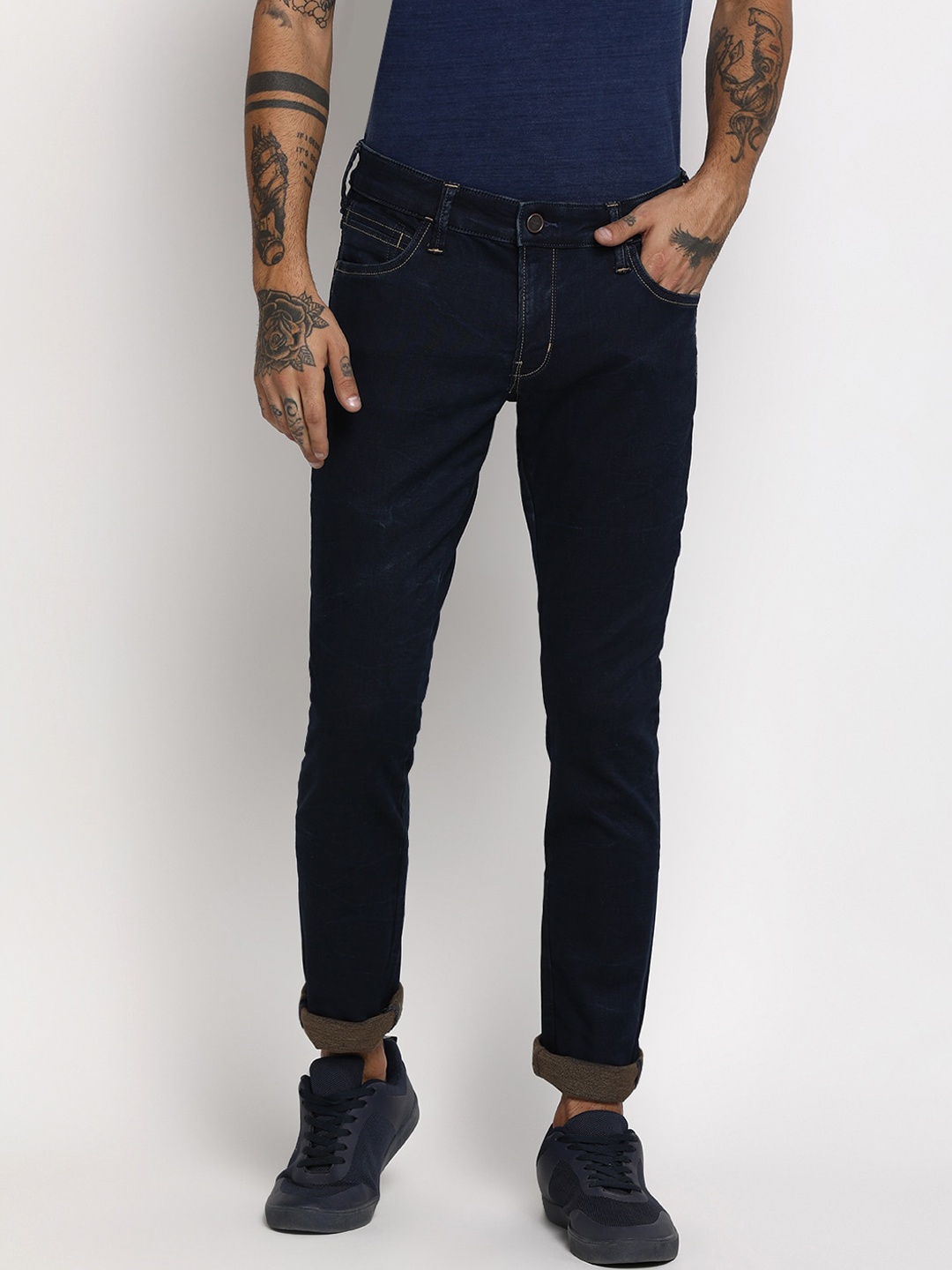 

Wrangler Men Dark Navy Blue Slim Fit Low-Rise Jeans