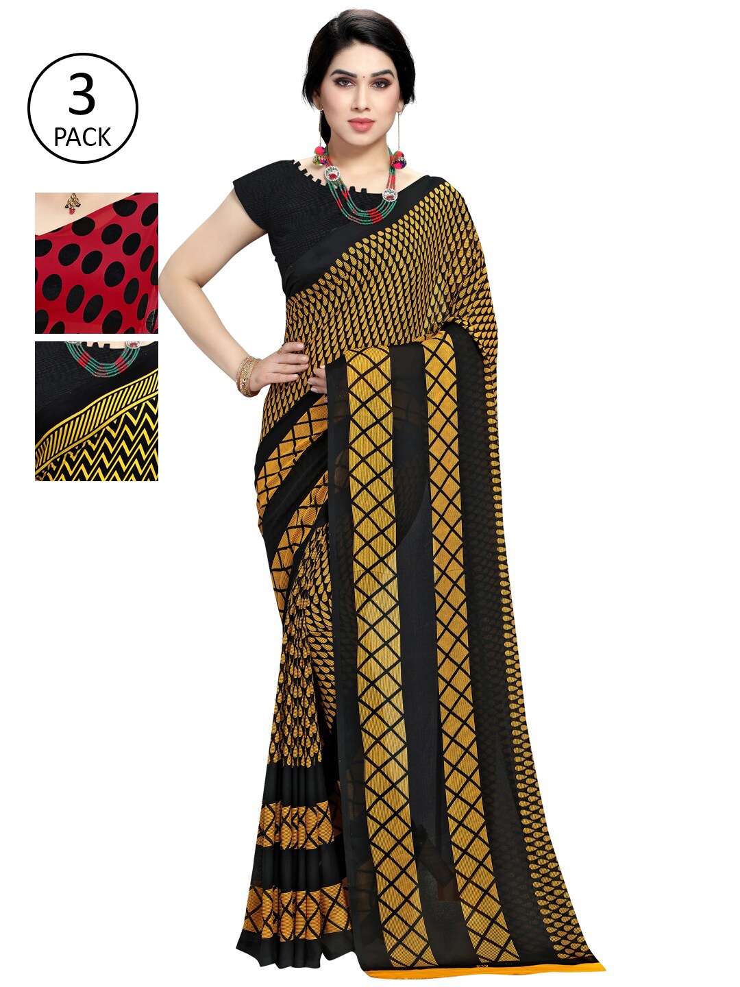 

KALINI Pack Of 3 Red & Black Floral Saree