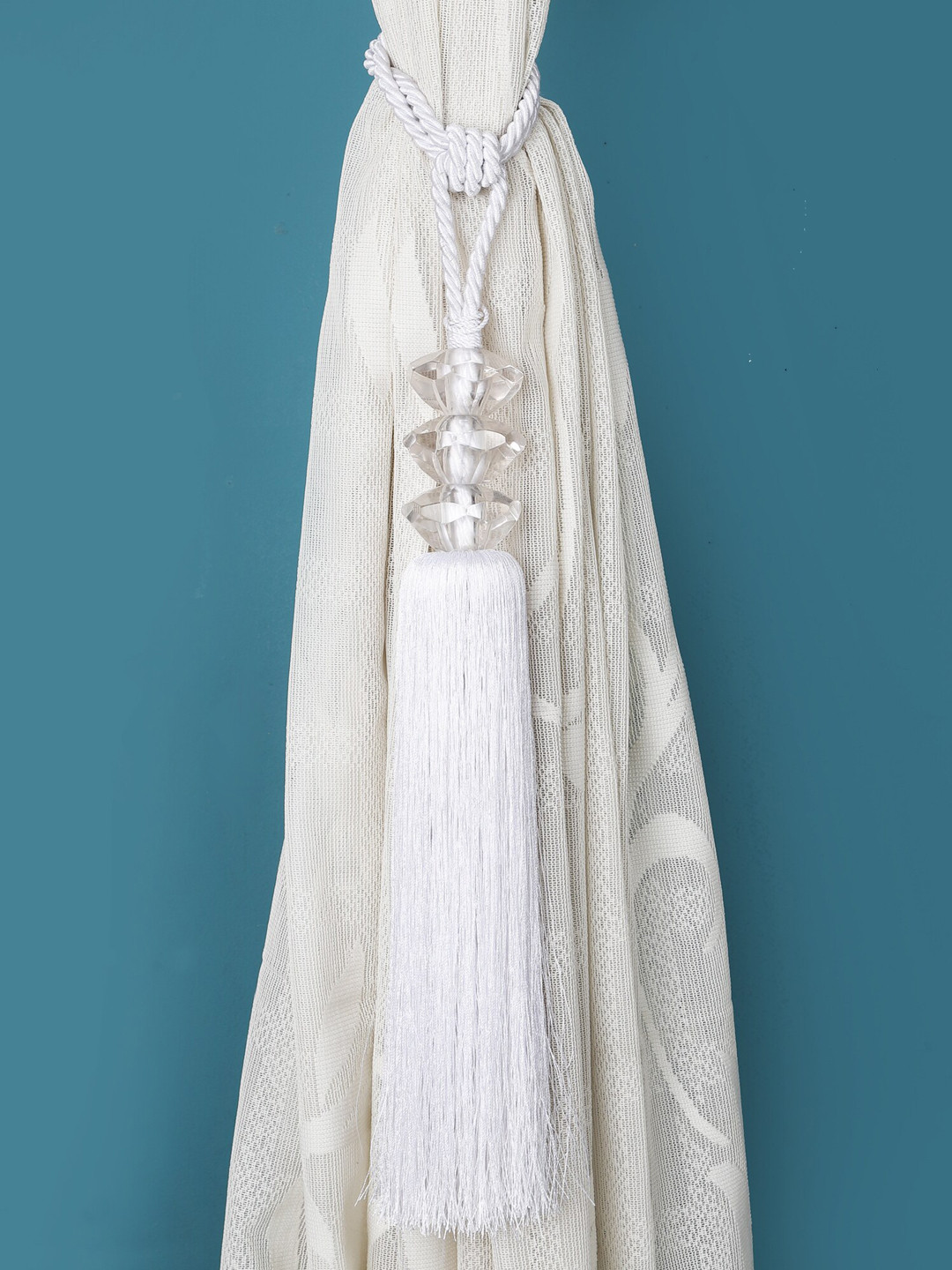 

The Decor Mart Set Of 2 White Tasselled Curtain Tie-Backs