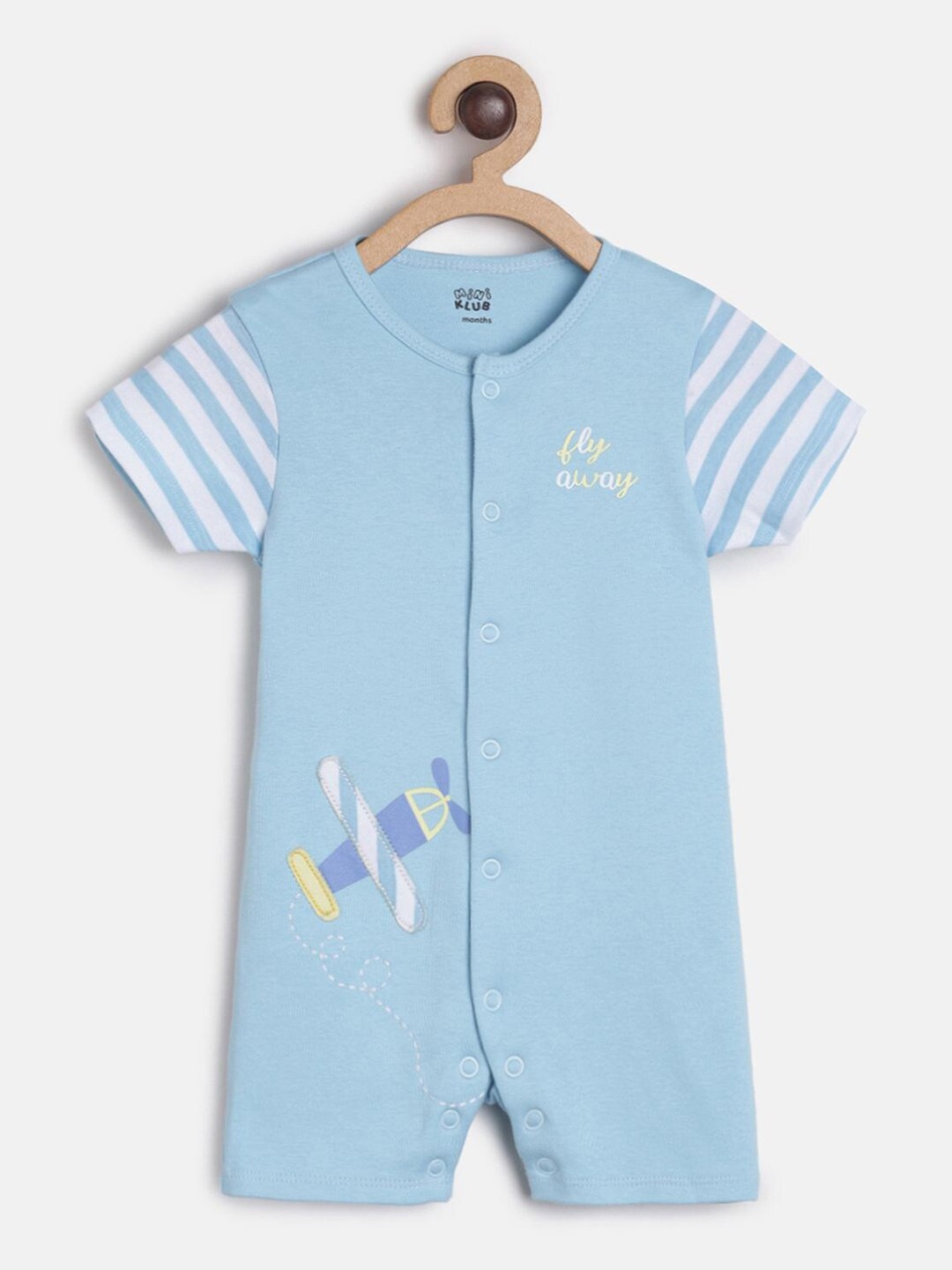

MINI KLUB Infant Boys Blue & White Printed Pure Cotton Rompers