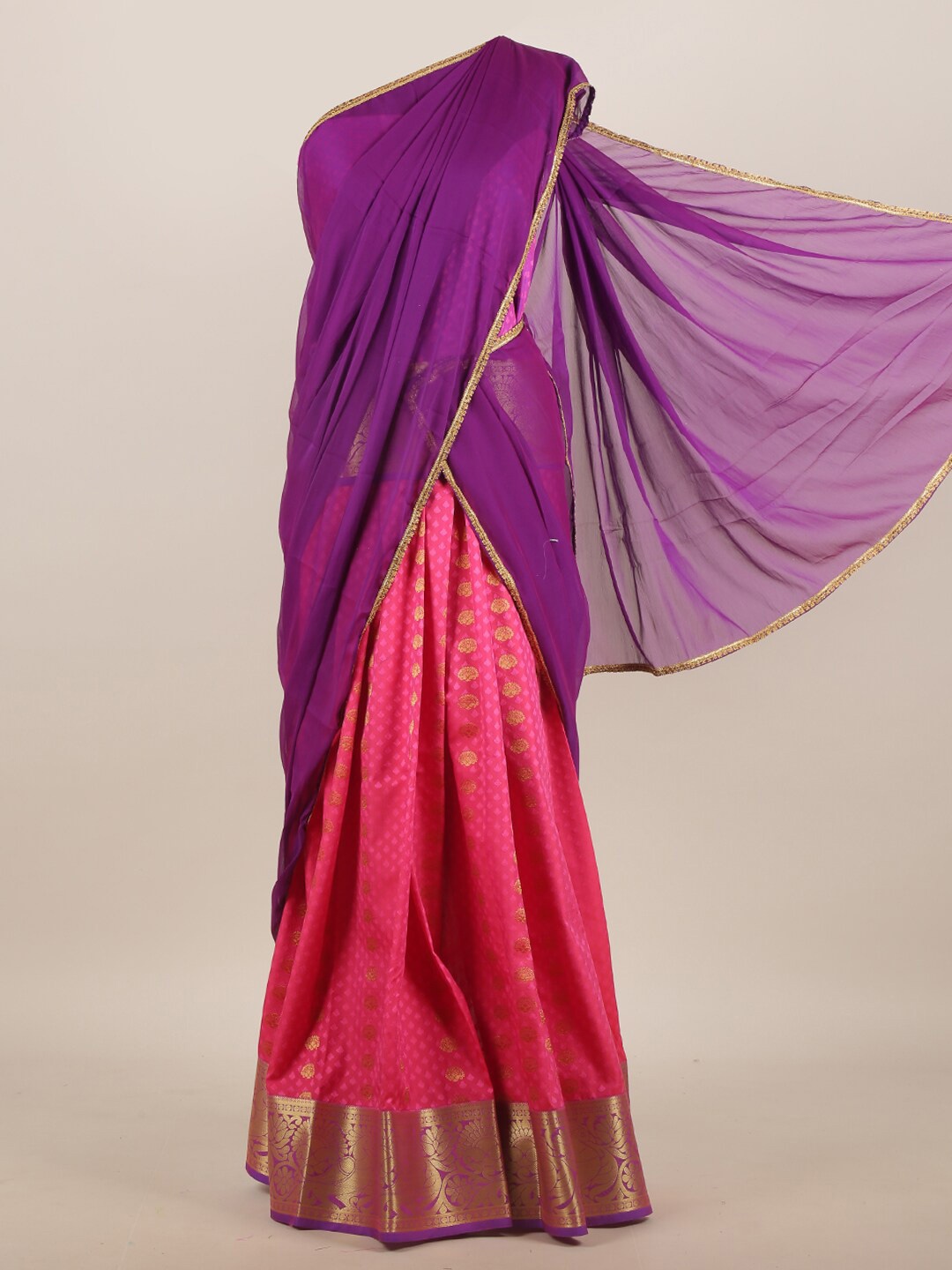 

Pothys Violet & Pink Woven Design Zari Saree