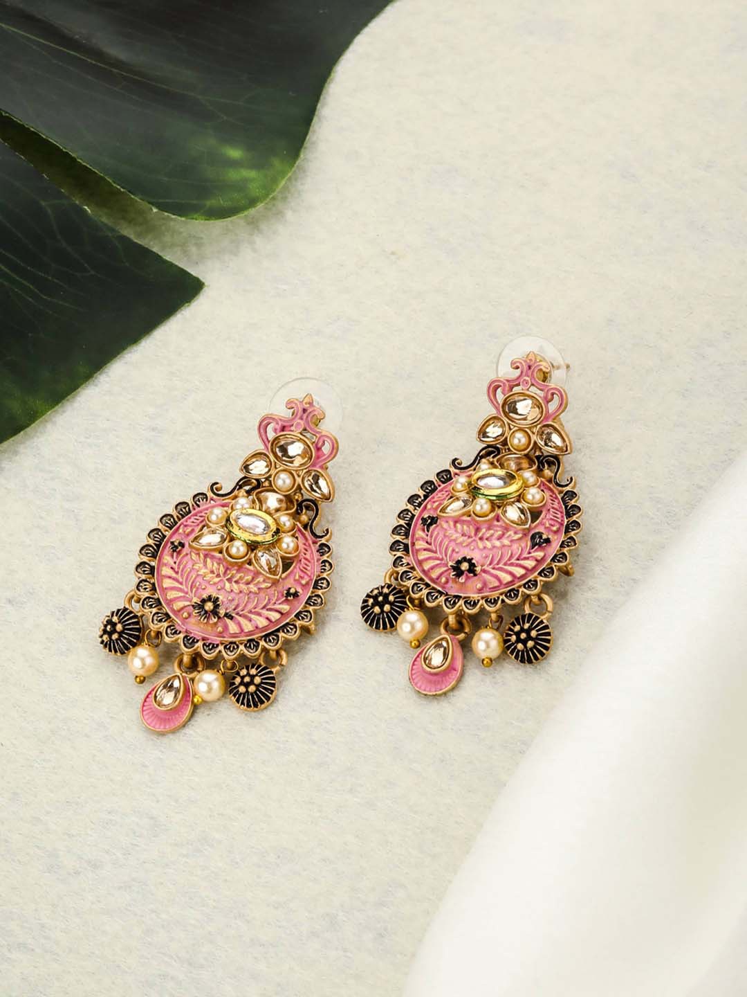 

Priyaasi Pink & Gold Plated Contemporary handcrafted Drop Earrings